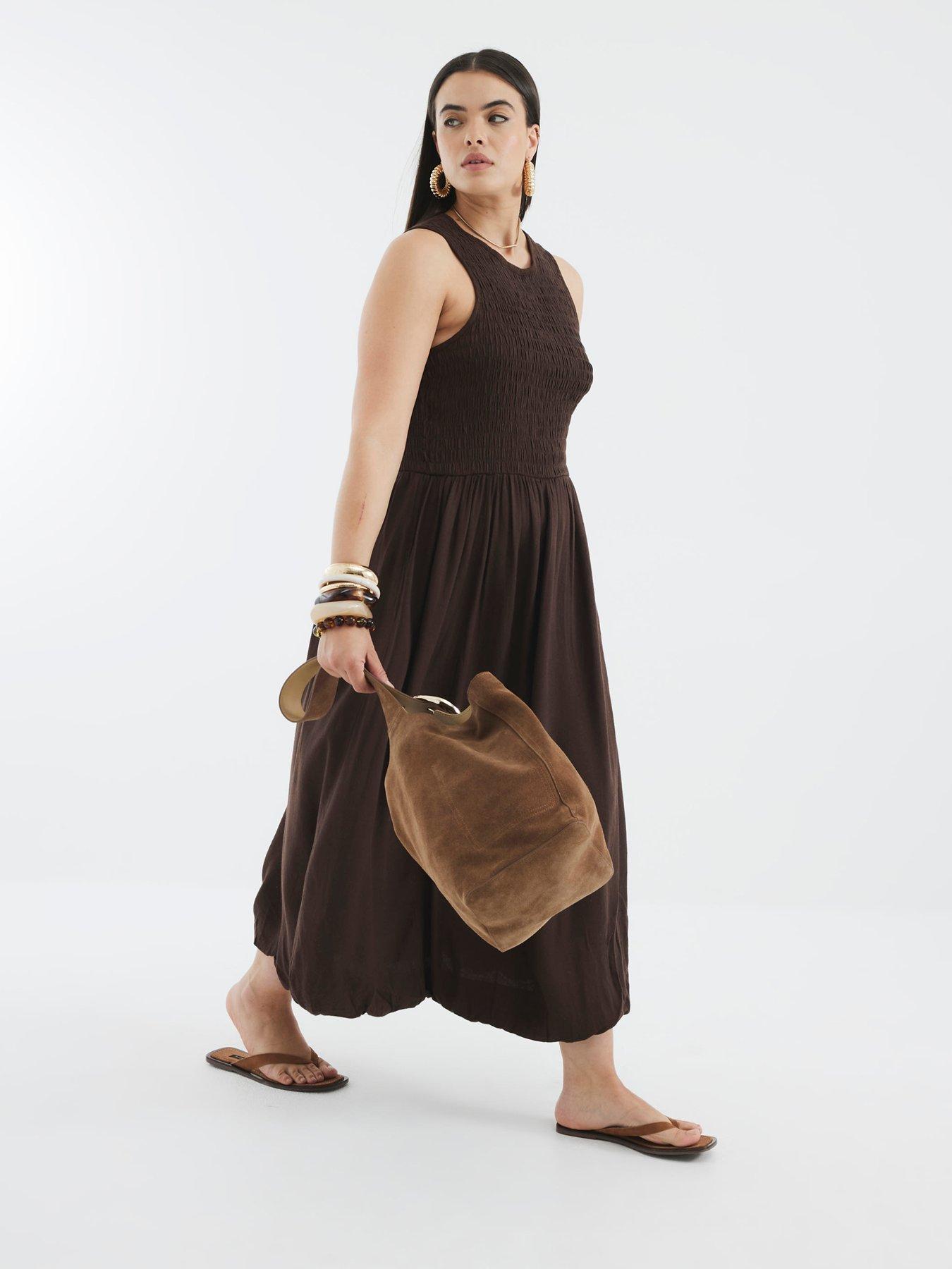 Image 3 of 6 of River Island Puff Ball Racer Dress - Brown