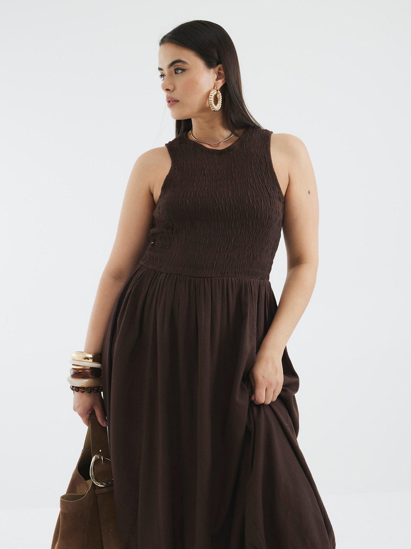 Image 5 of 6 of River Island Puff Ball Racer Dress - Brown