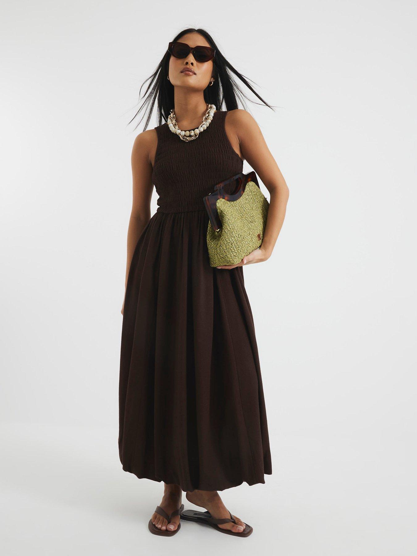 Image of RI Petite Petite Puff Ball Racer Dress - Brown