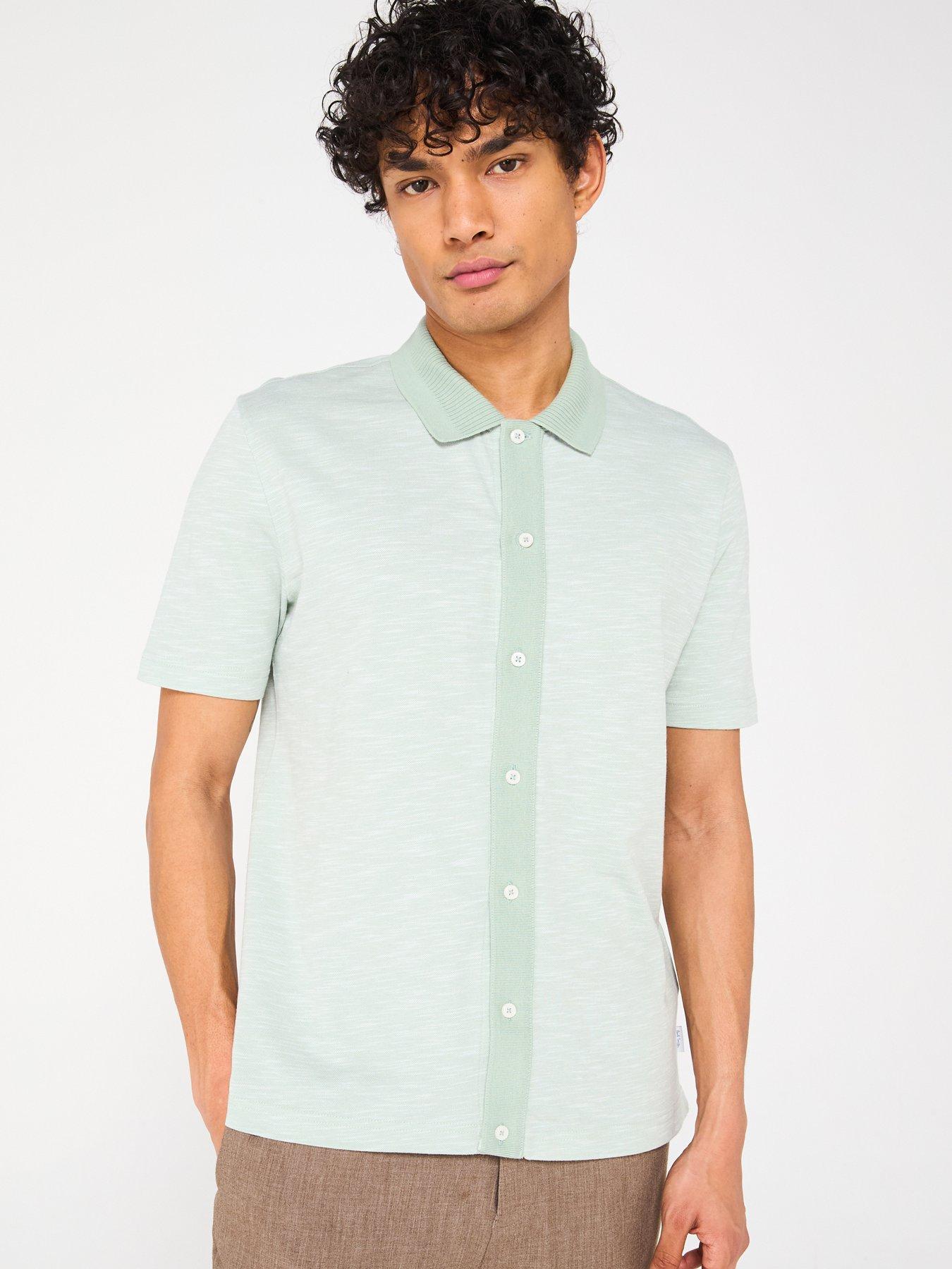 Image 1 of 4 of PS PAUL SMITH Short Sleeve Knitted Button Front Polo Shirt - Green