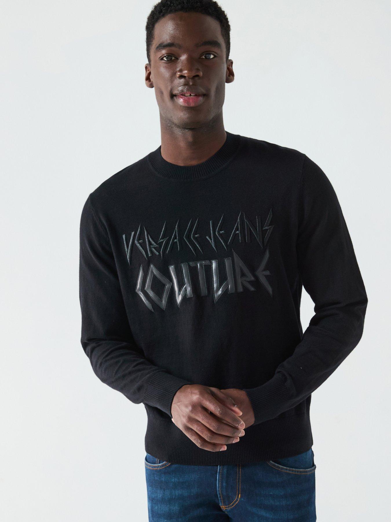 Versace Jeans Couture Tonal Logo Crew Neck Knitted Jumper - Black