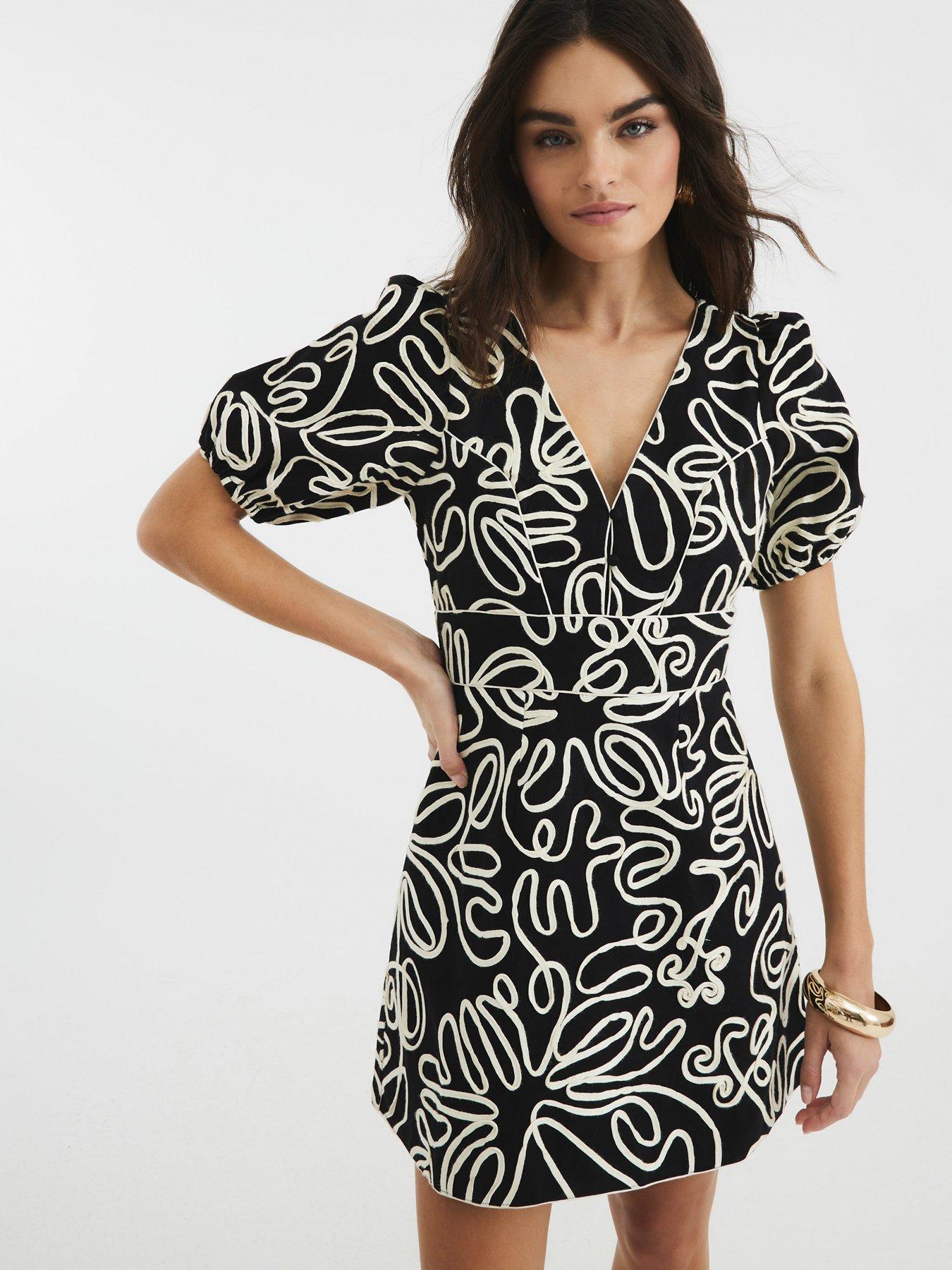 River Island Puff Sleeve Floral Mini Dress - Black