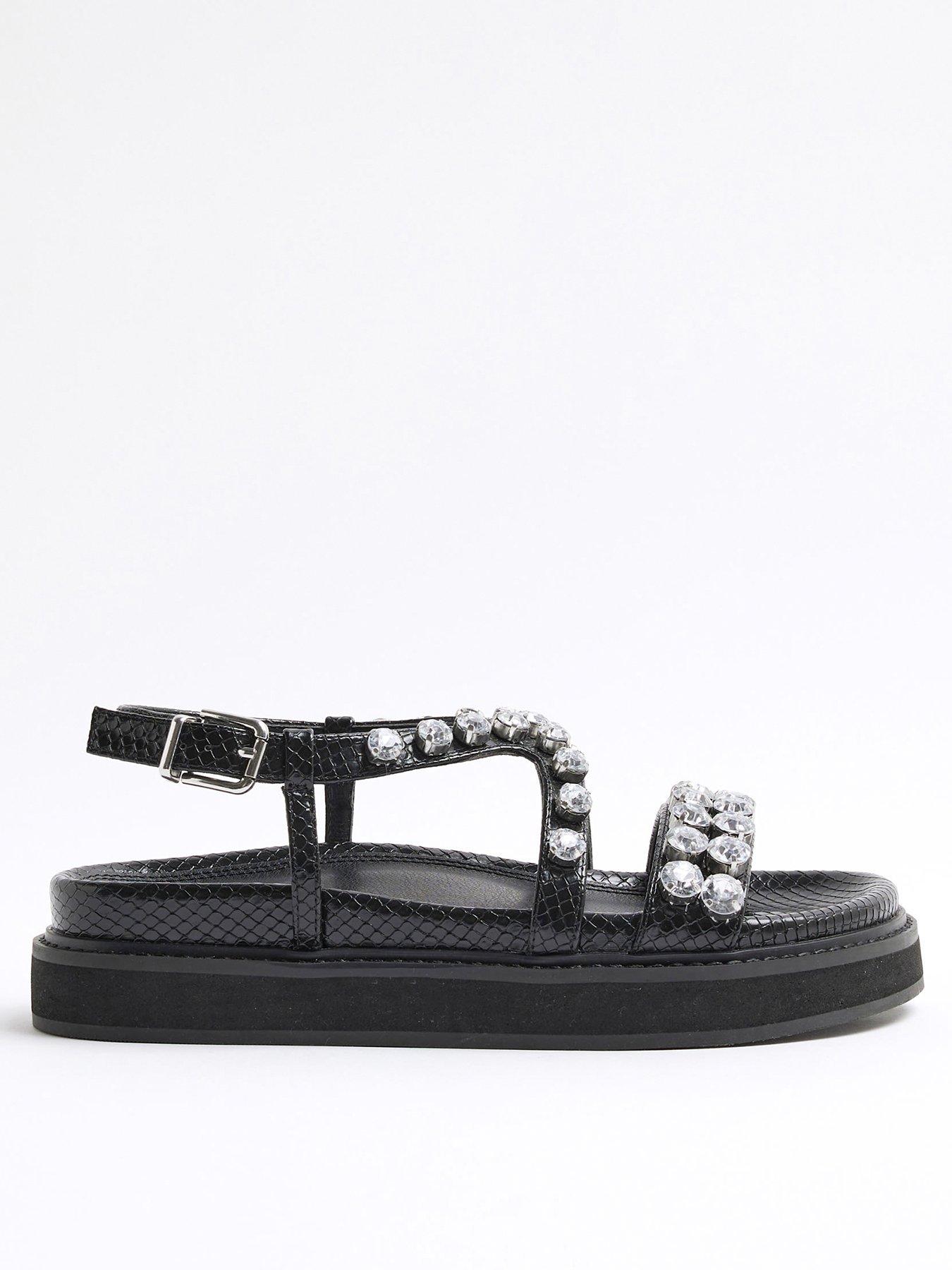 Image 1 of 5 of River Island Footbed Flat Sandal - Black
