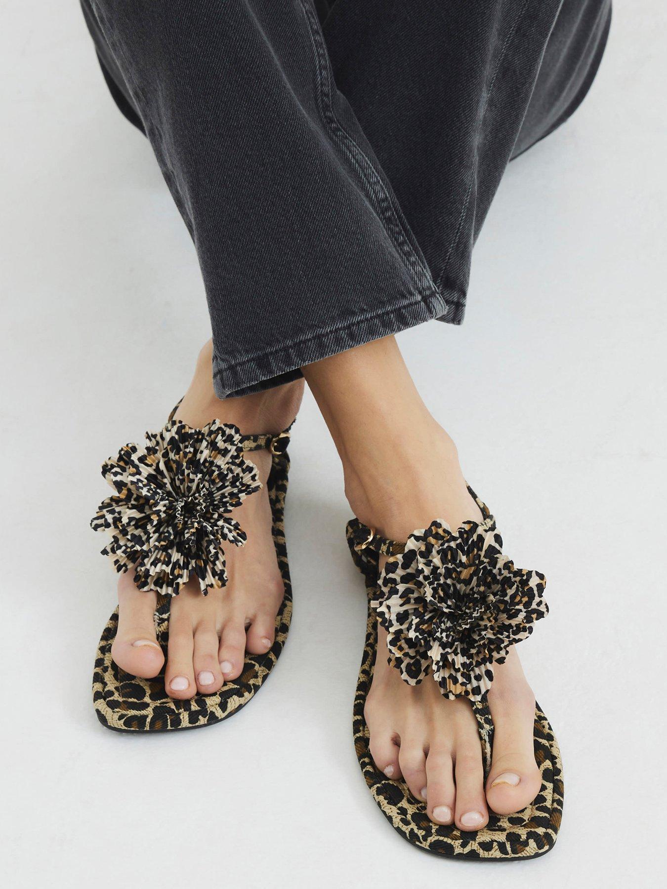 Image 1 of 6 of River Island Flower Detail Sandal - Brown