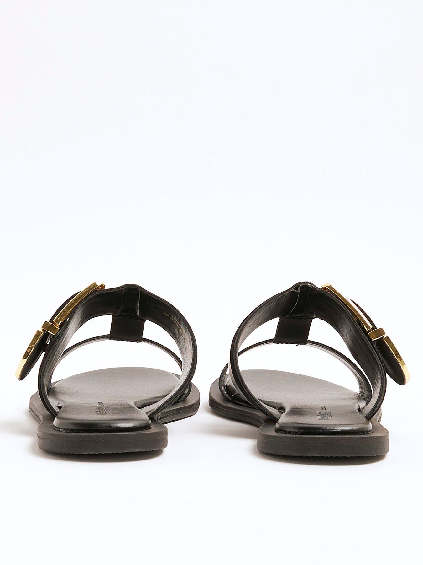 Image 3 of 6 of River Island T Bar Flat Sandals - Black
