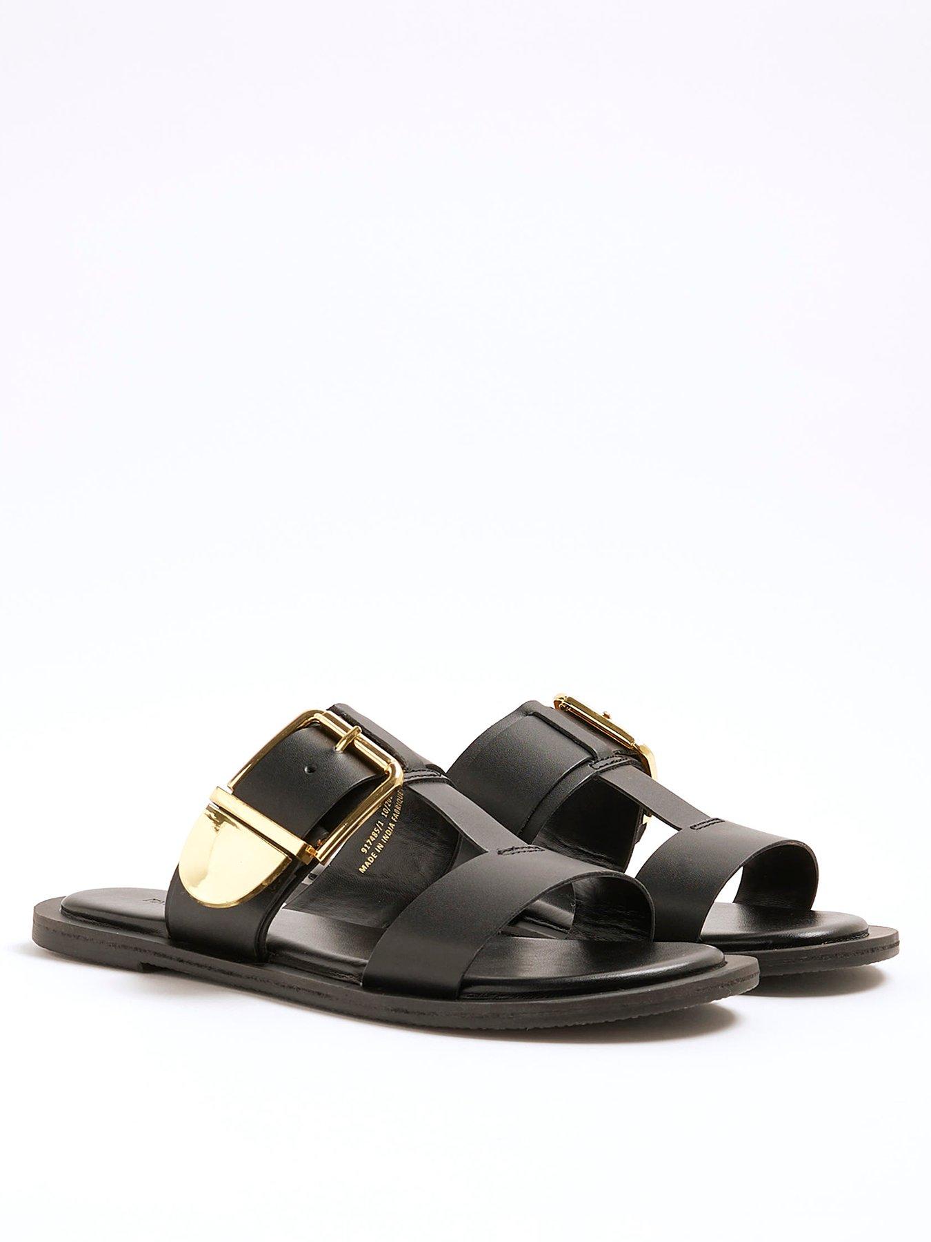Image 4 of 6 of River Island T Bar Flat Sandals - Black