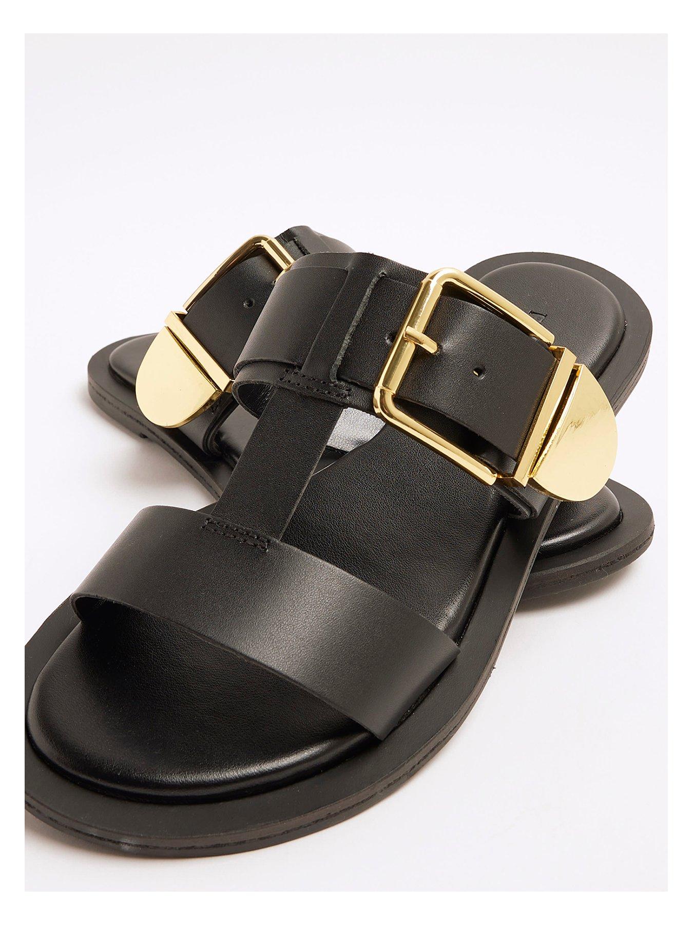 Image 5 of 6 of River Island T Bar Flat Sandals - Black