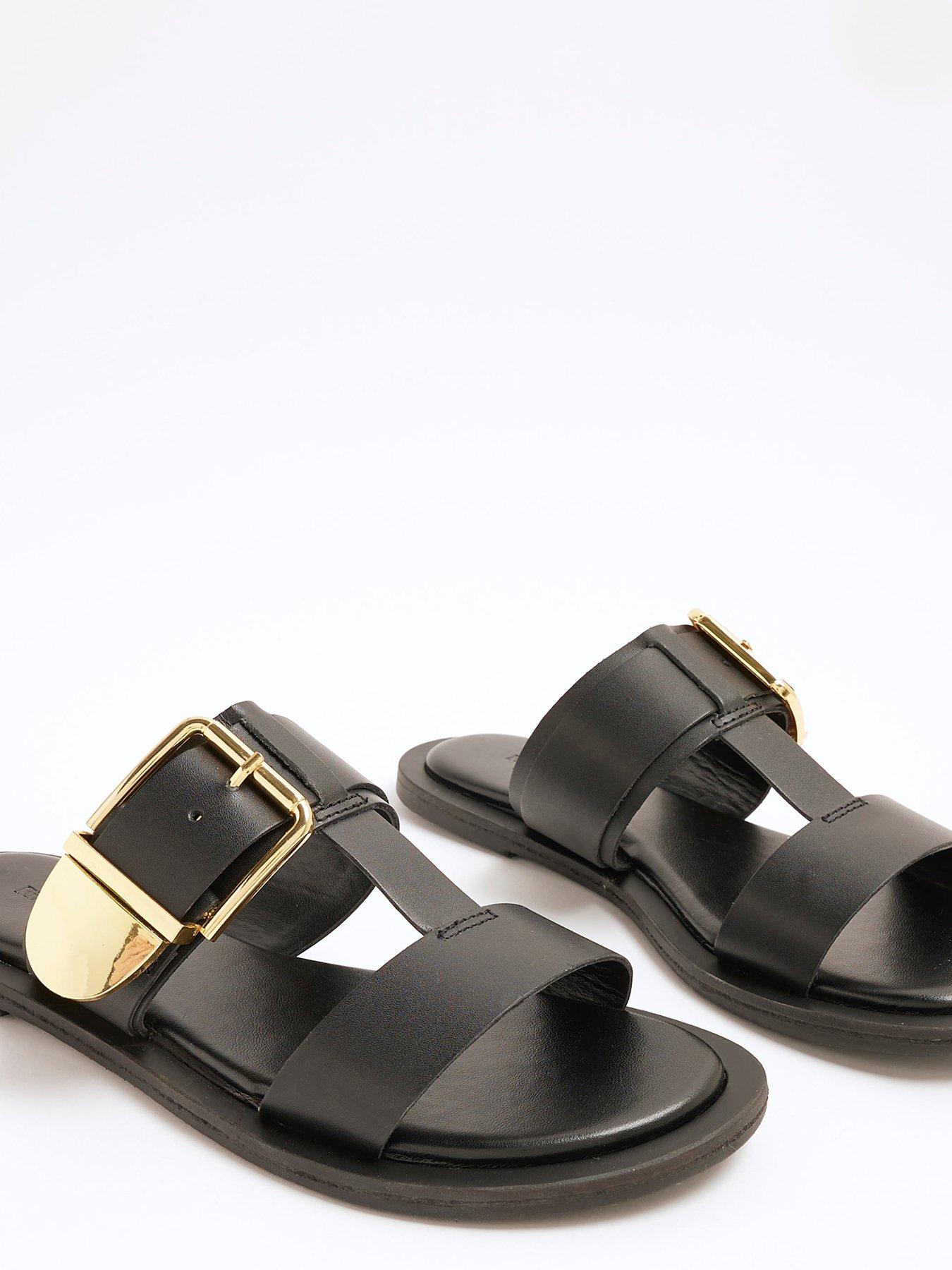 Image 6 of 6 of River Island T Bar Flat Sandals - Black