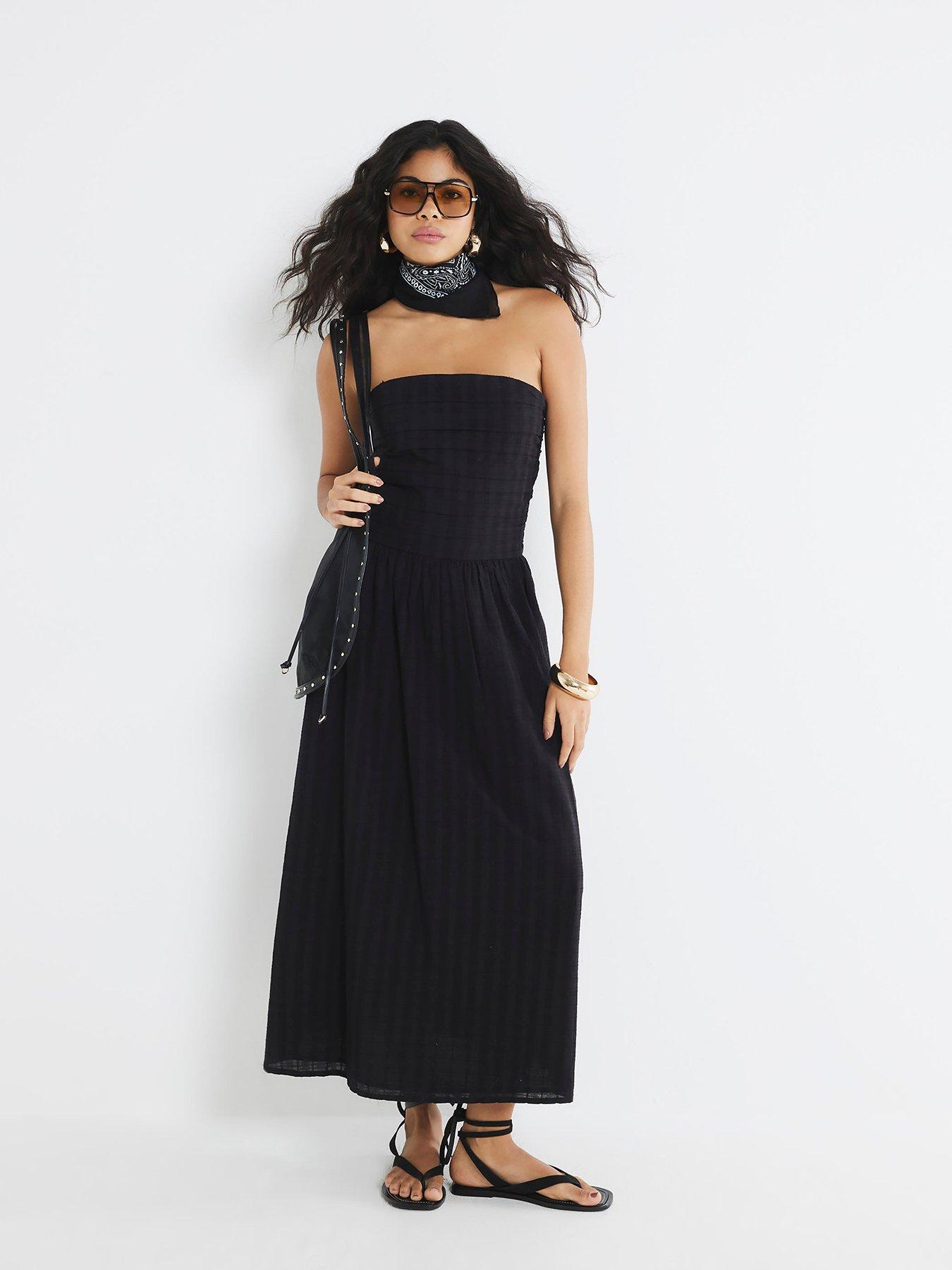 River Island Pleated Bandeau Midi Dress - Black