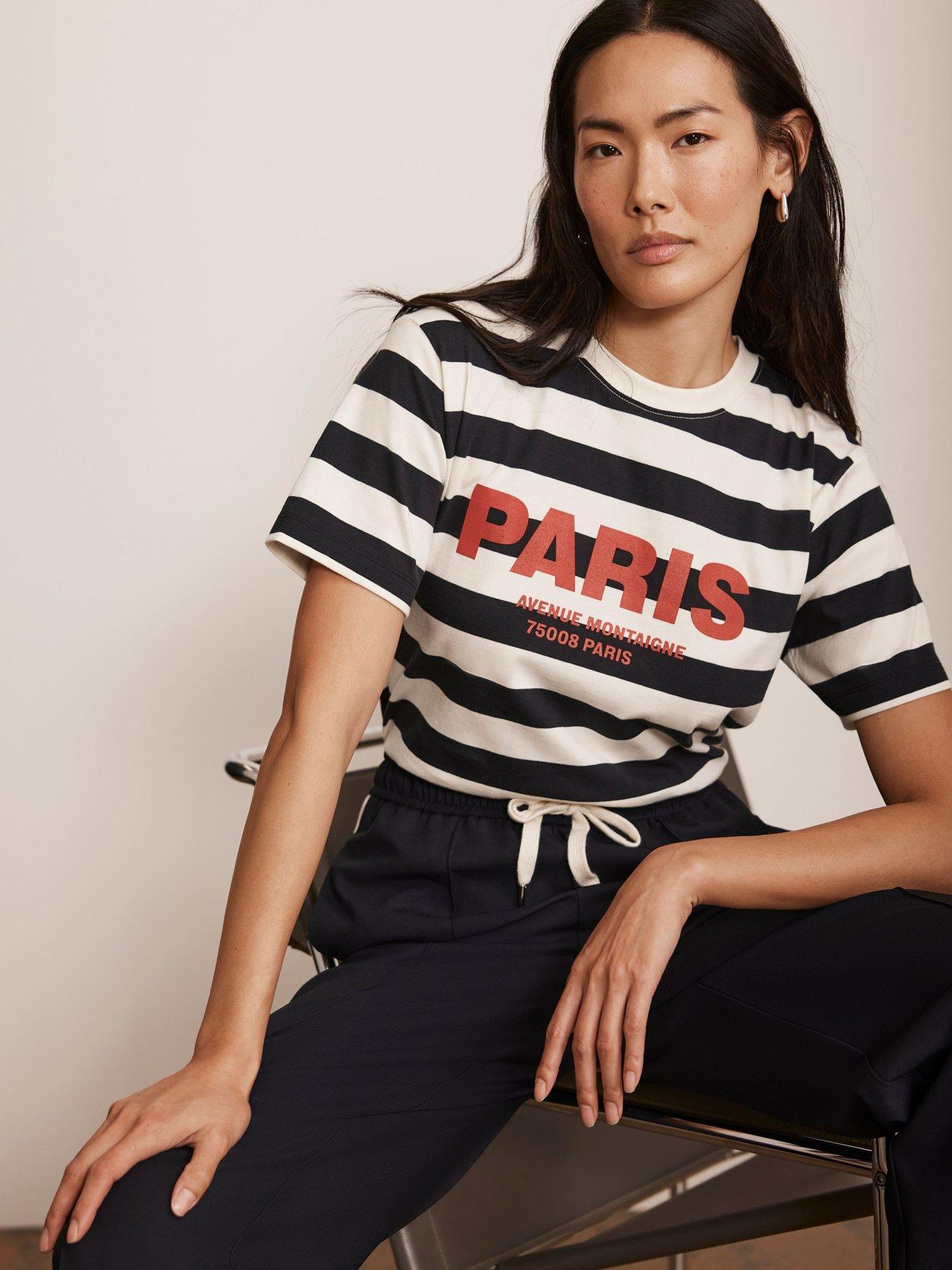 Image 6 of 6 of Mint Velvet Stripe Paris T-Shirt - Navy