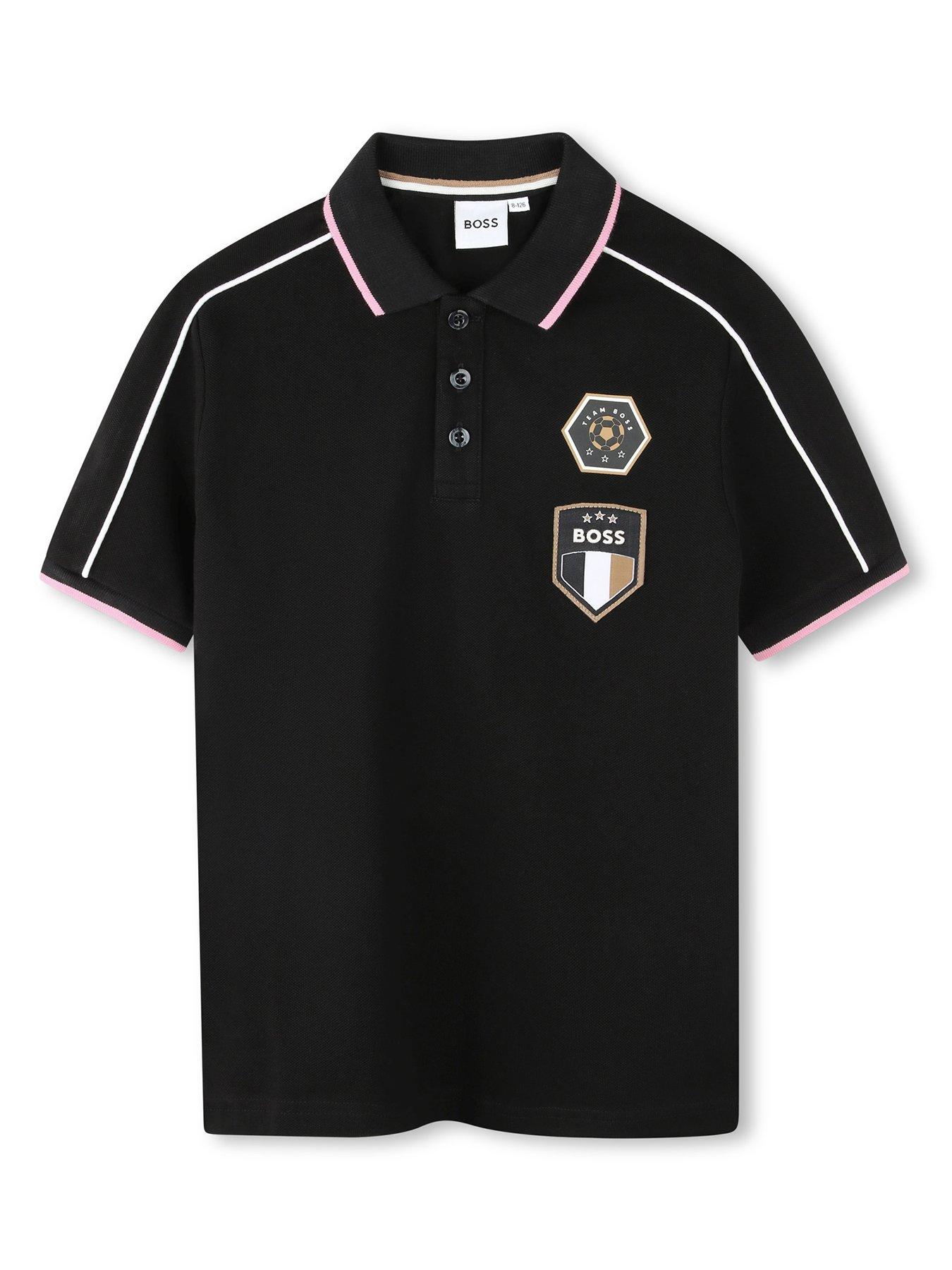 BOSS Boys Football Polo Shirt - Black