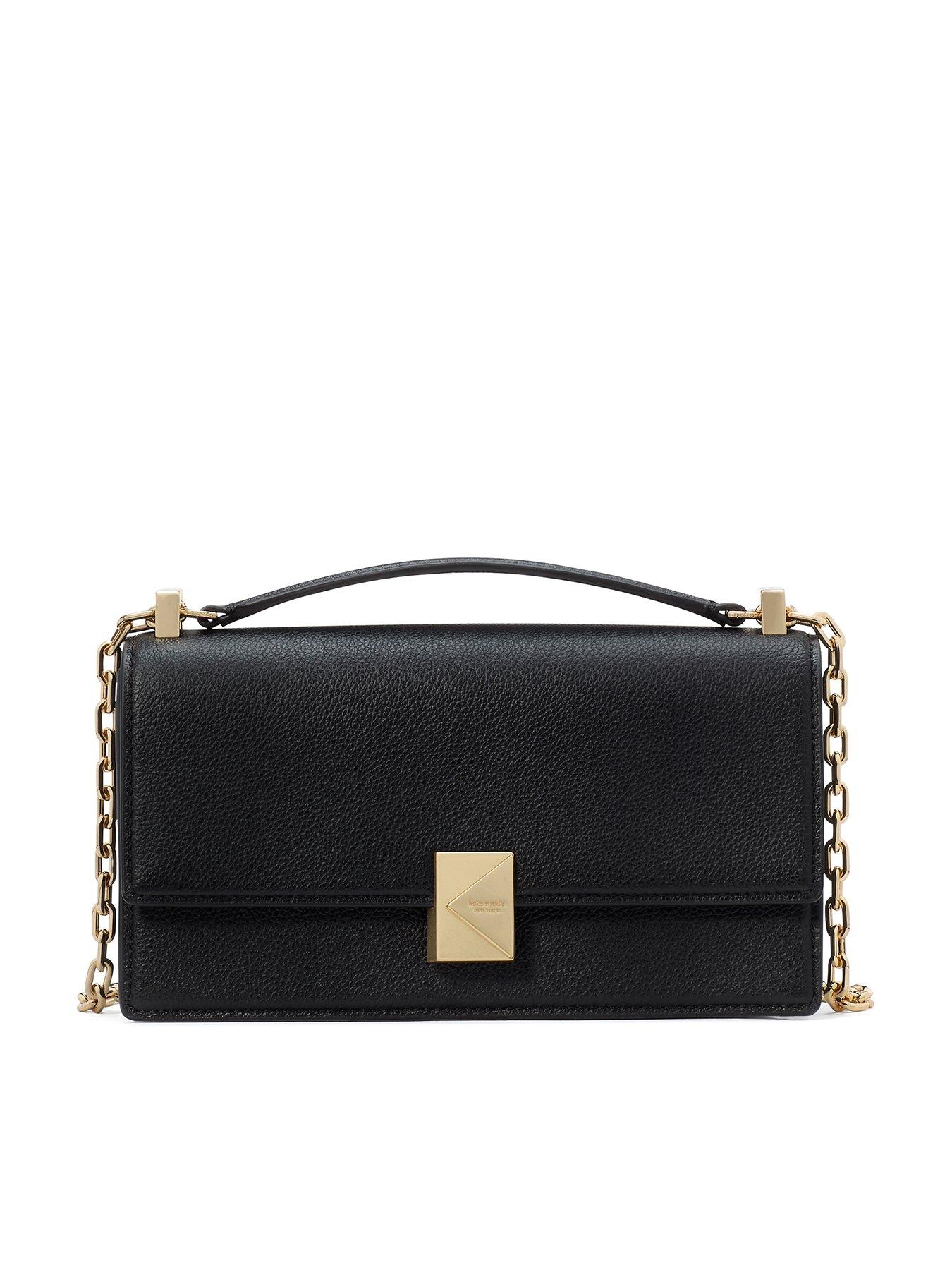 Kate Spade New York Deco Pebbled Leather Mini Flap Chain Crossbody Bag - Black