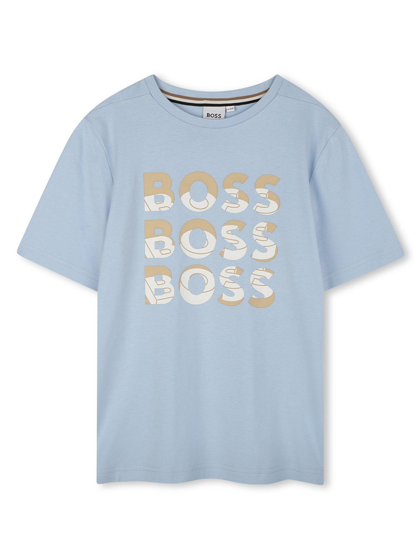 Image of BOSS Boys Multi Logo Short Sleeve T-Shirt - Light Blue