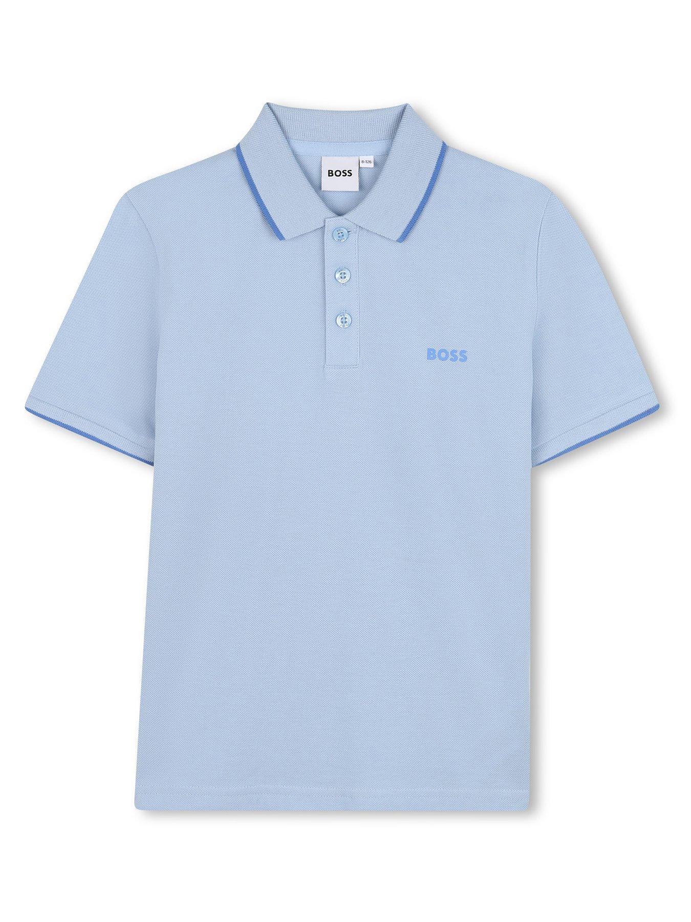 BOSS Boys Short Sleeve Logo Polo Shirt - Light Blue