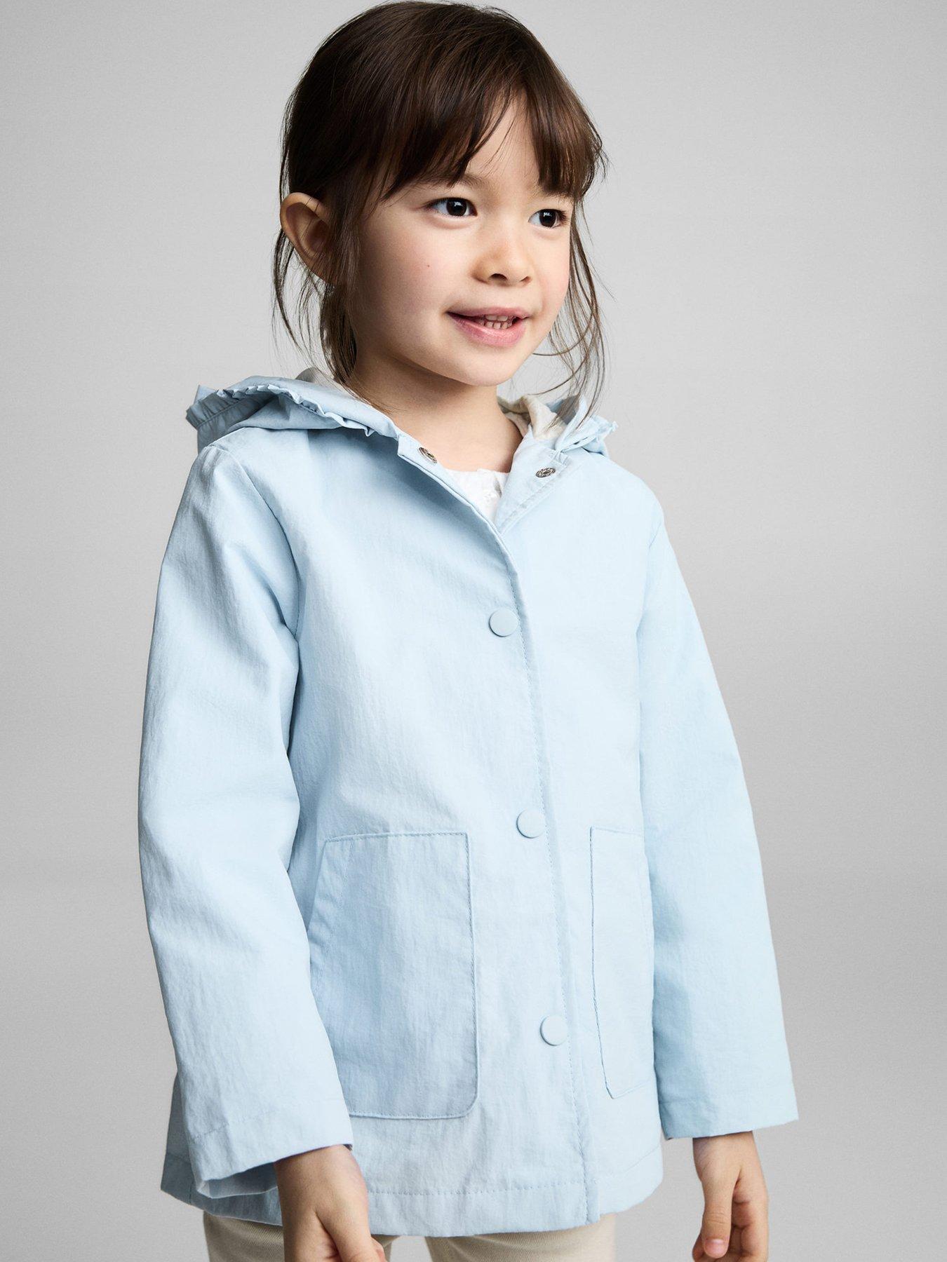 Image 1 of 4 of Mango Younger Girls Frill Hooded Jacket - Light Blue
