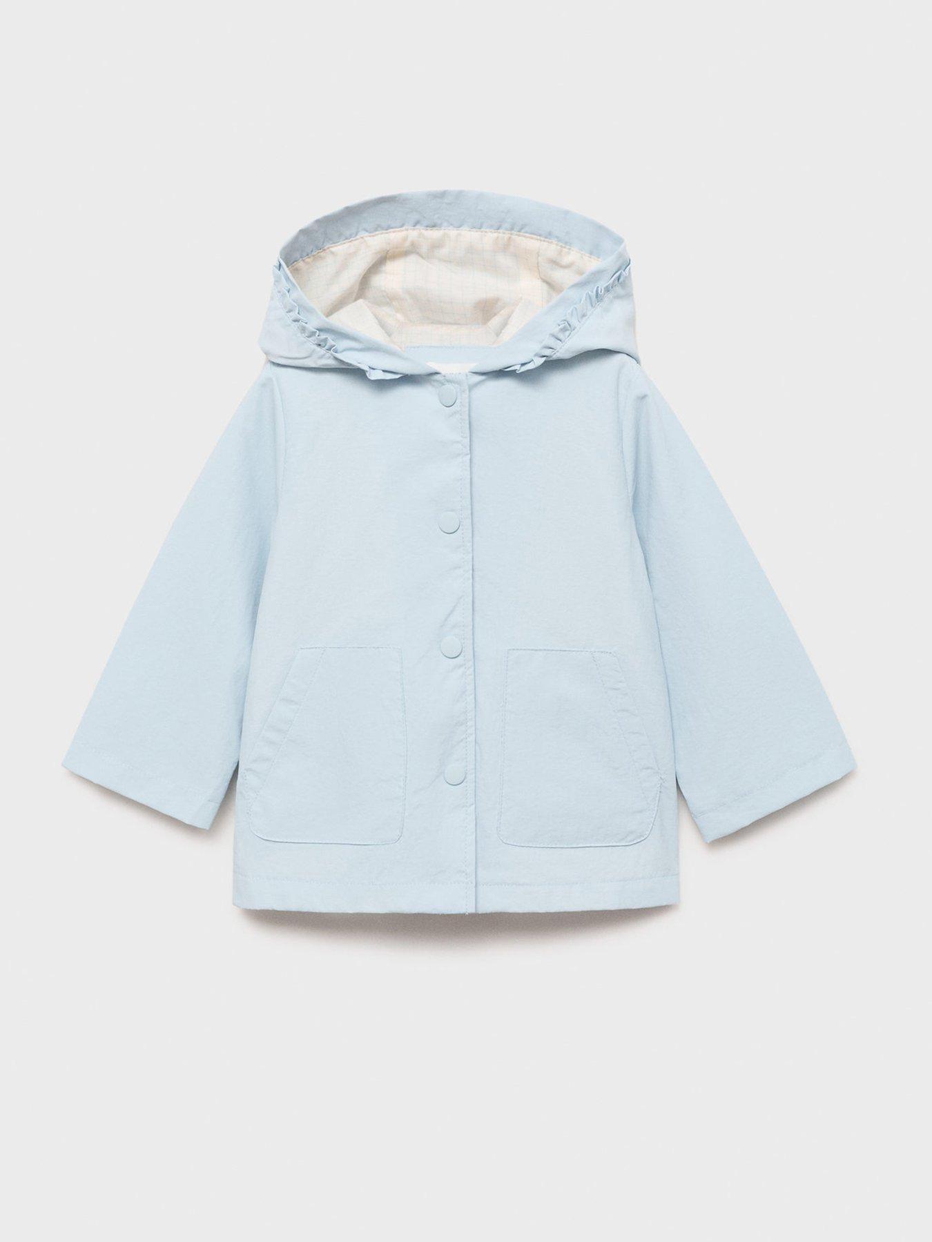 Image 3 of 4 of Mango Younger Girls Frill Hooded Jacket - Light Blue