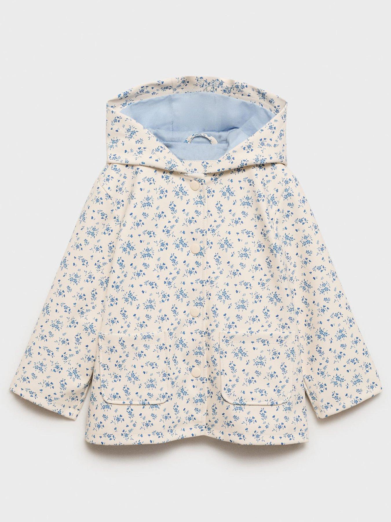 Image 1 of 4 of Mango Younger Girls Floral Rubberised Rain Coat - Light Cream