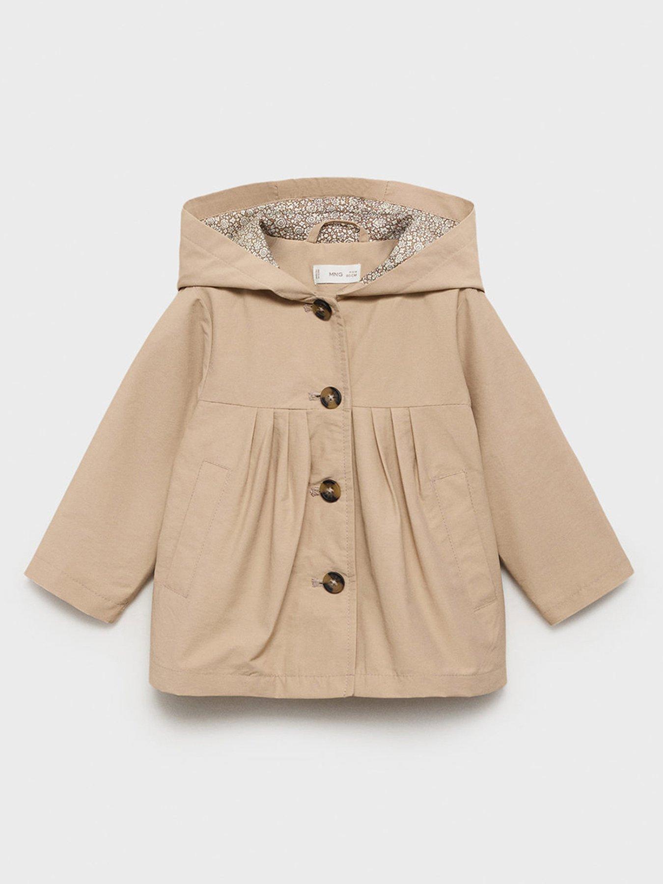 Image of Mango Younger Girls Hooded Trench Coat - Beige