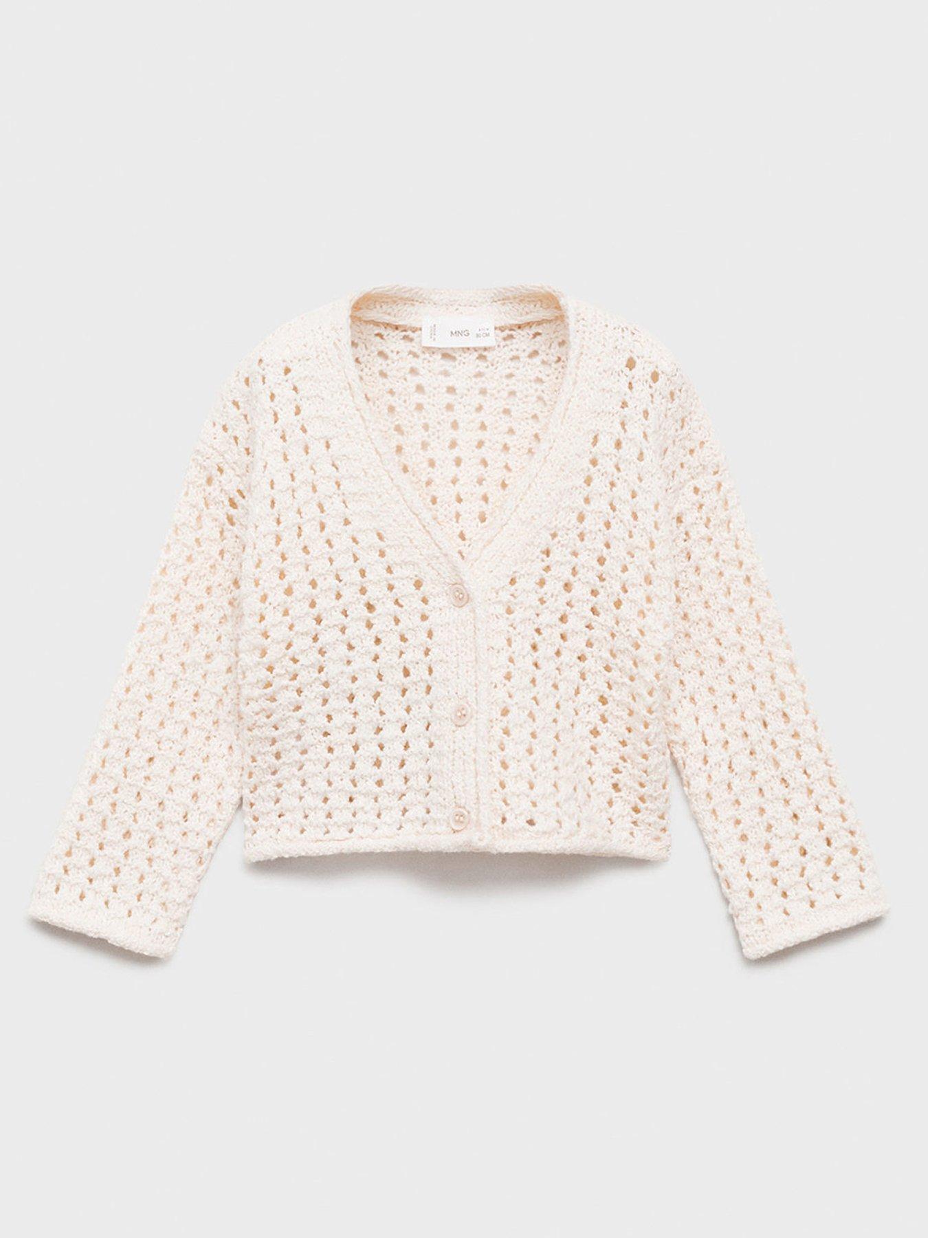 Image 1 of 4 of Mango Younger Girls Frill Knitted Jumper - Cream