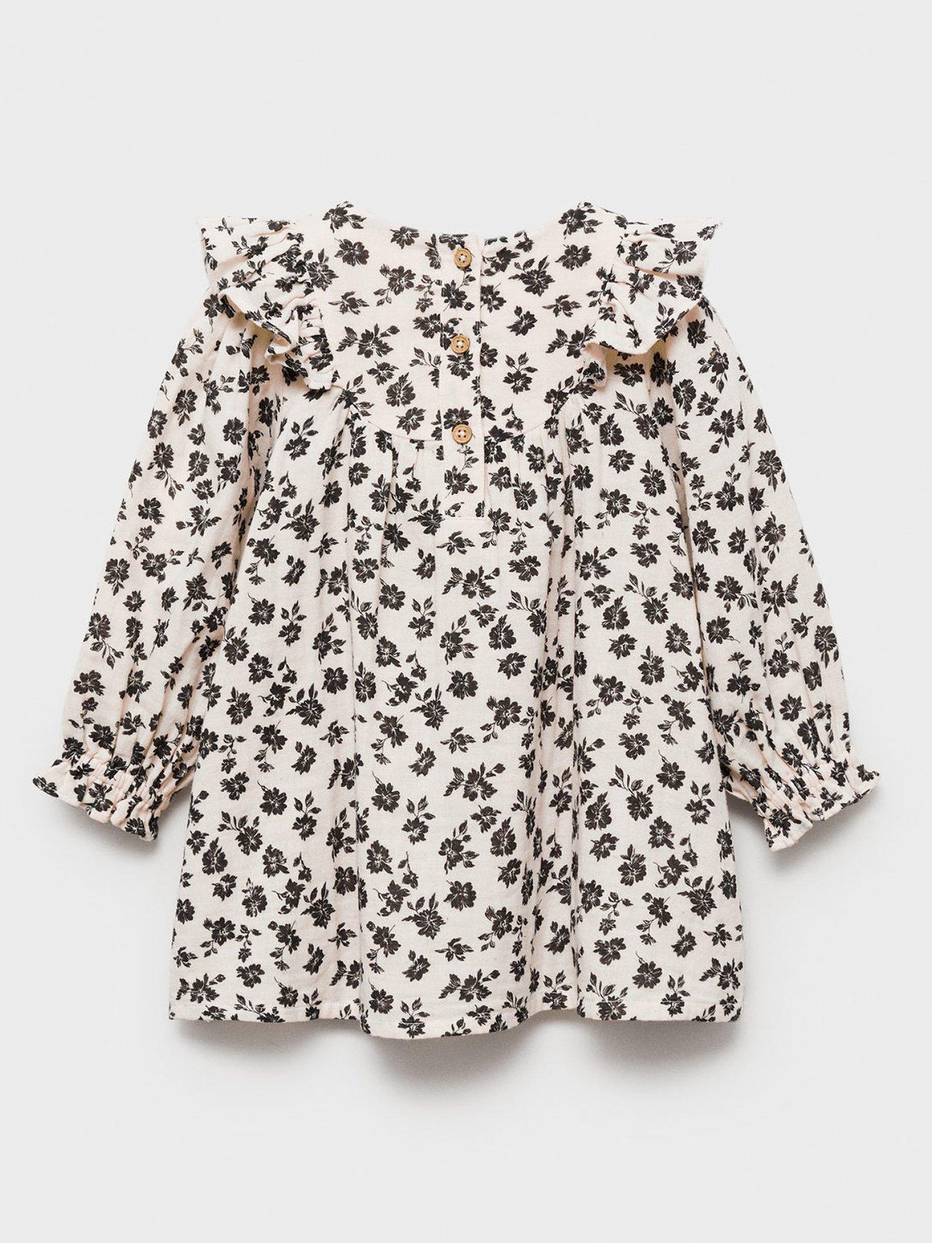 Image 2 of 2 of Mango Younger Girls Floral Long Sleeved Dress - Cream