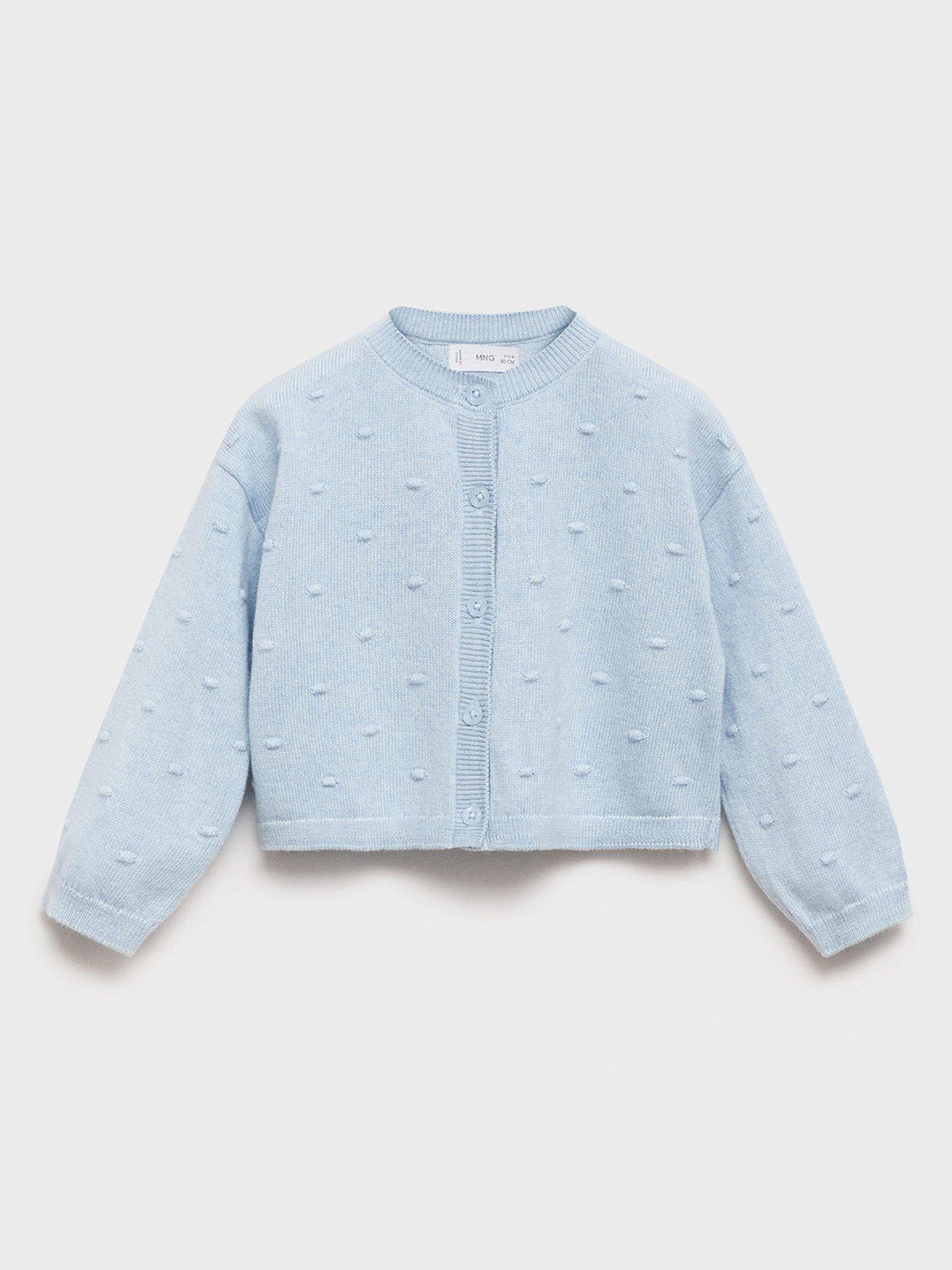 Image 1 of 4 of Mango Younger Girls Dobby Spot Knitted Cardigan - Blue
