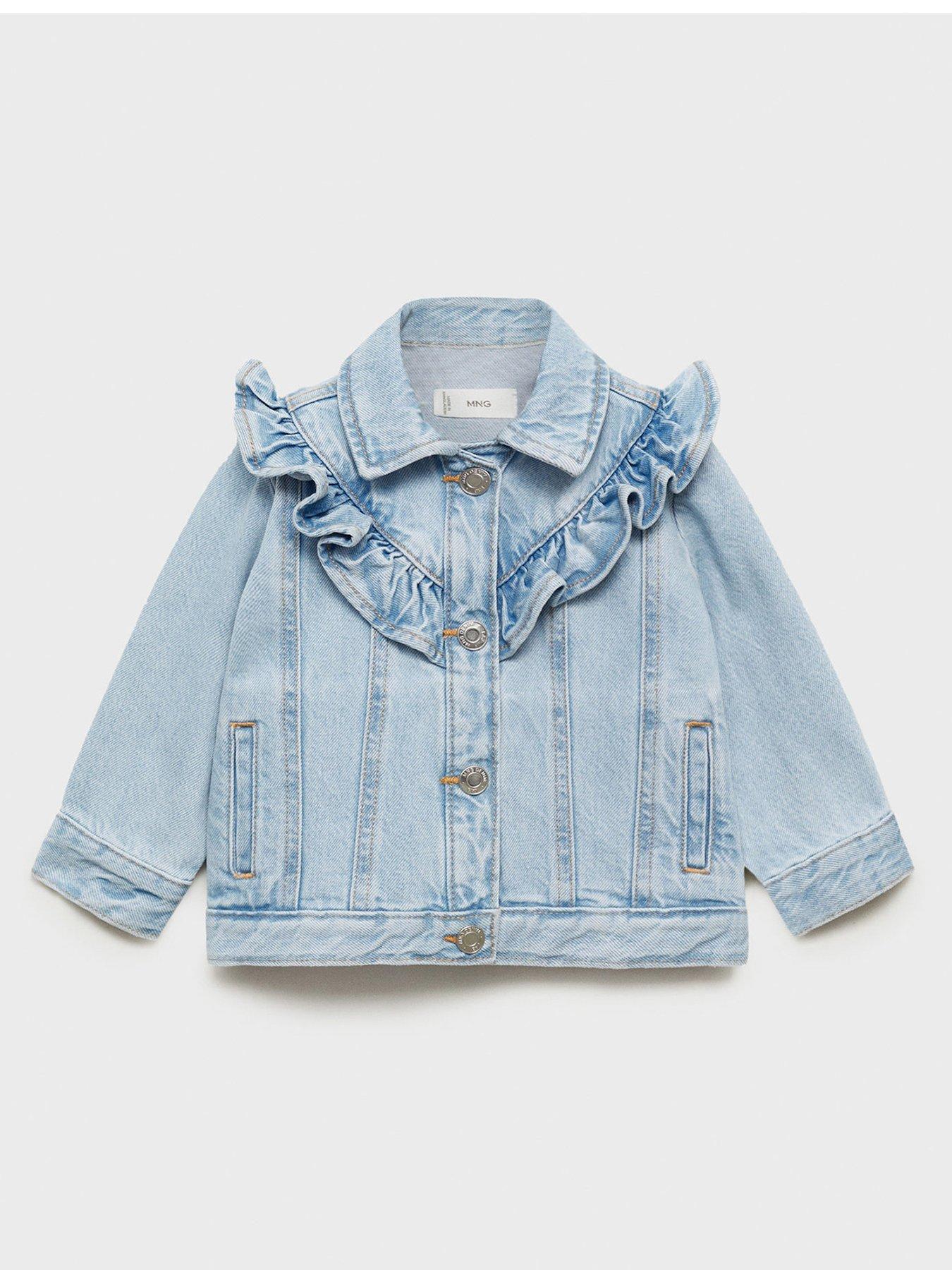 Image 1 of 4 of Mango Younger Girls Frill Denim Jacket - Blue