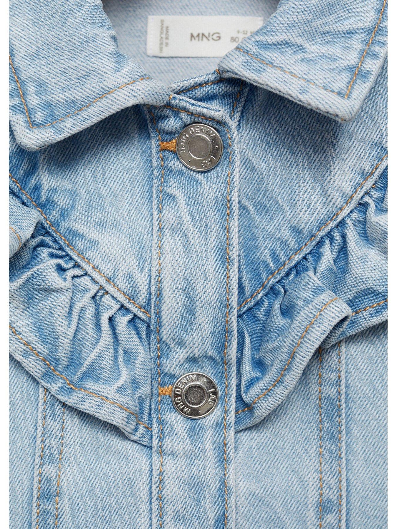 Image 4 of 4 of Mango Younger Girls Frill Denim Jacket - Blue