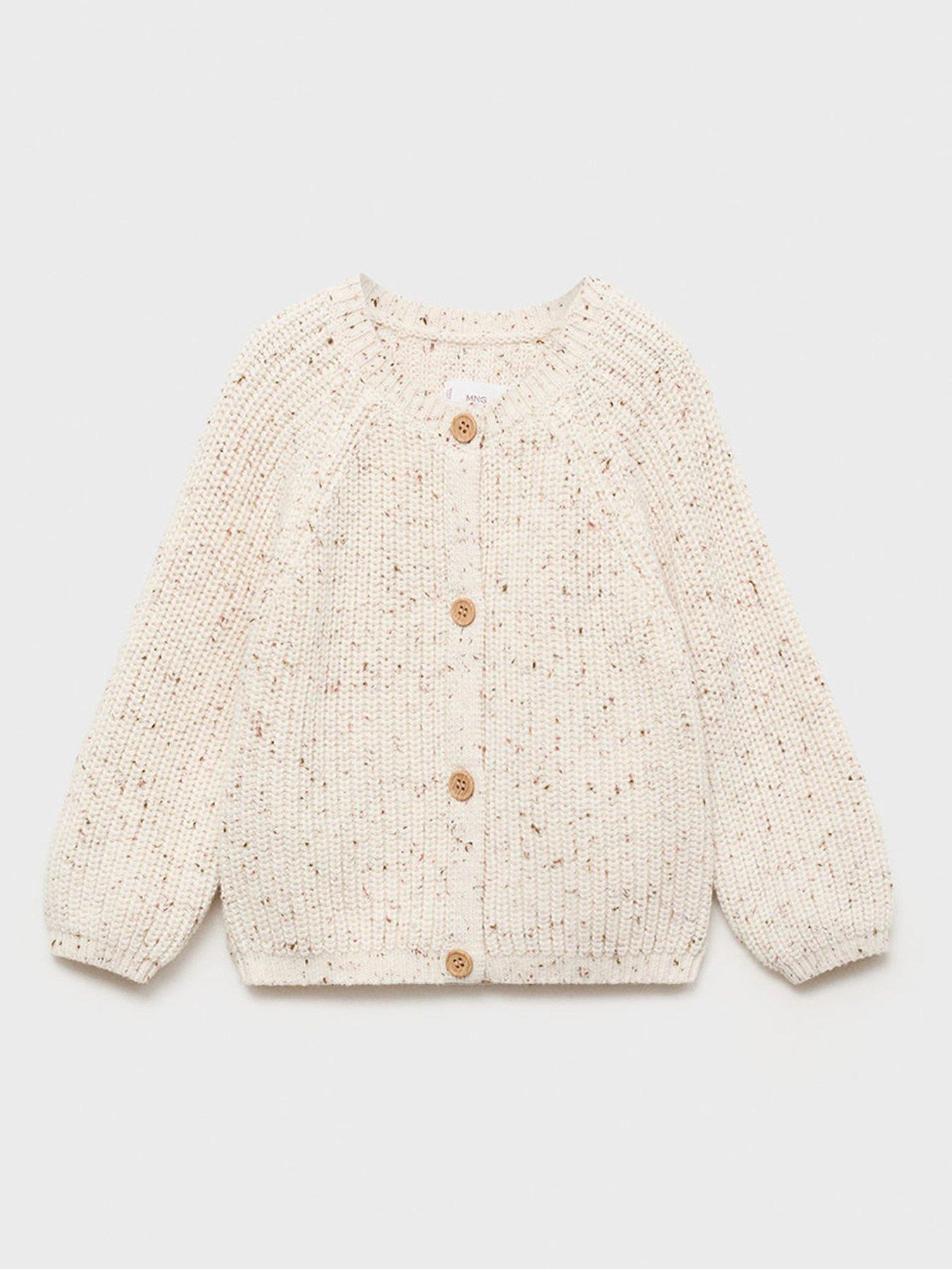 Image 1 of 4 of Mango Baby Unisex Speckled Knitted Cardigan - Cream