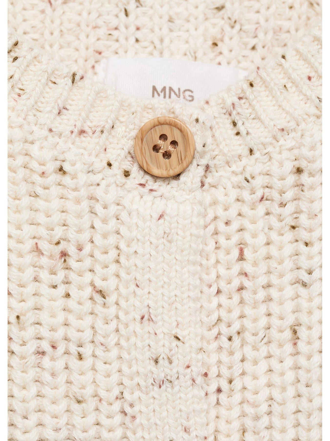 Image 4 of 4 of Mango Baby Unisex Speckled Knitted Cardigan - Cream
