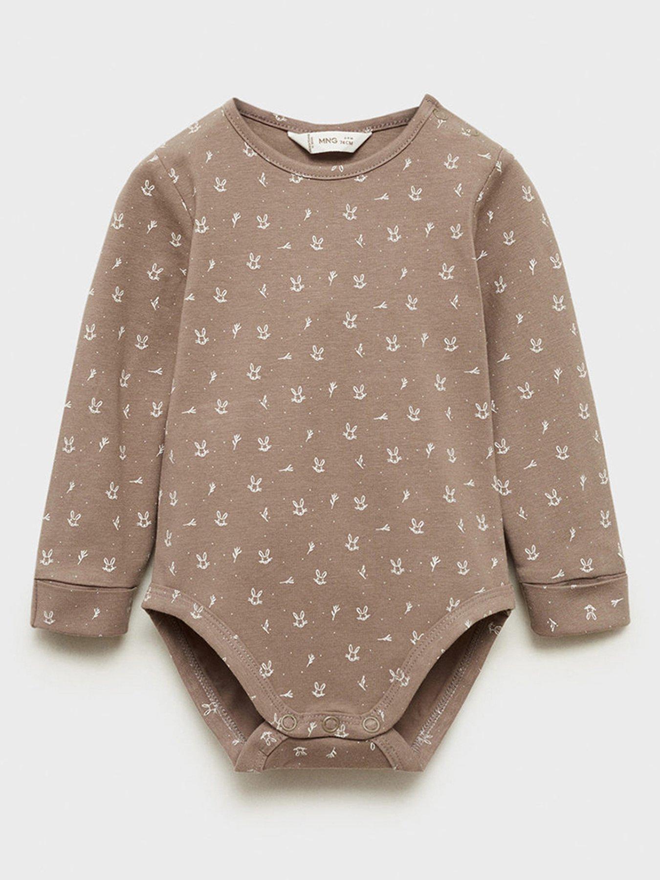 undefined Baby Girls Rabbit Printed Long Sleeve Bodysuit - Brown