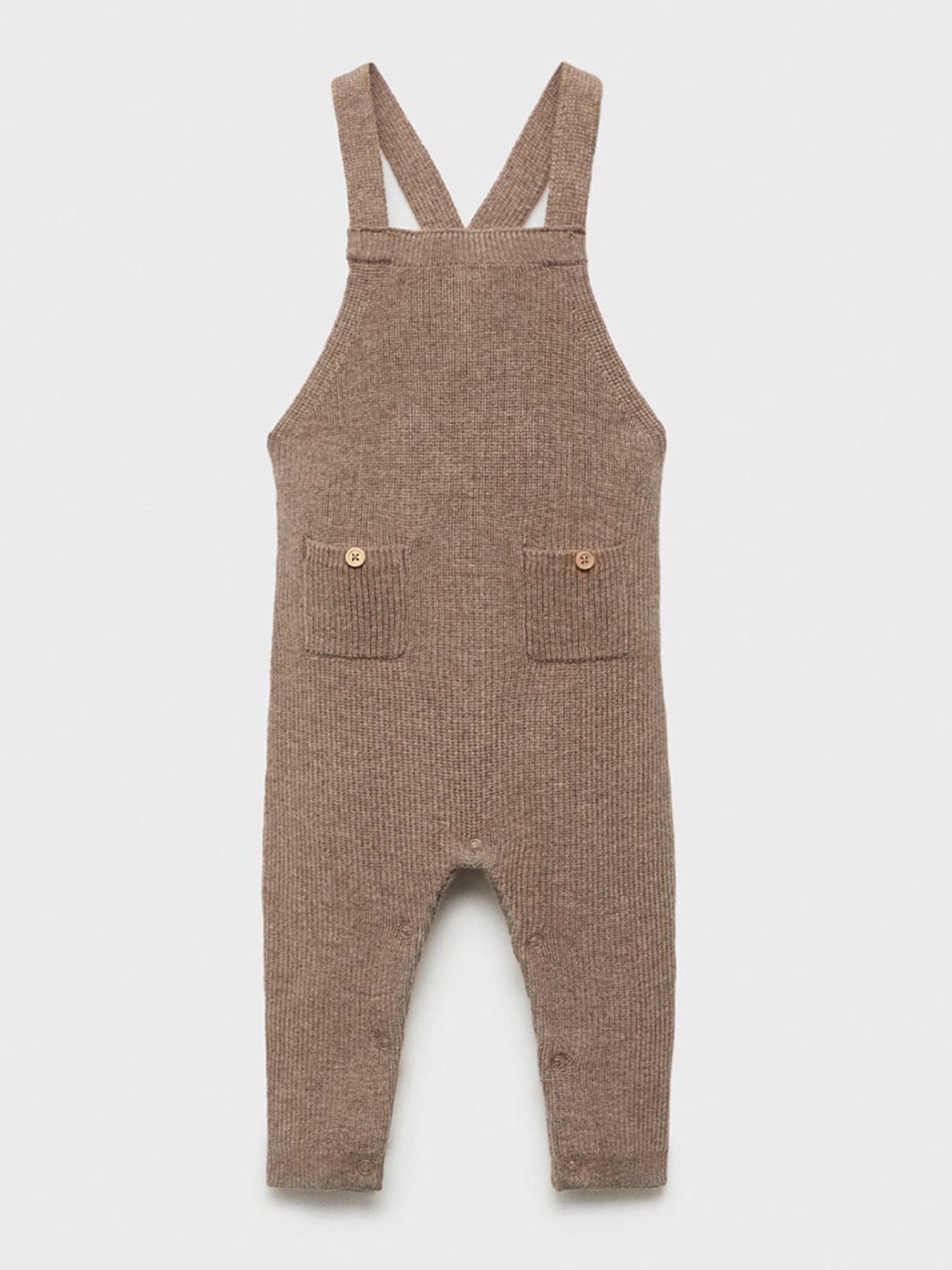 Image of Mango Baby Unisex Knitted Dungarees - Brown