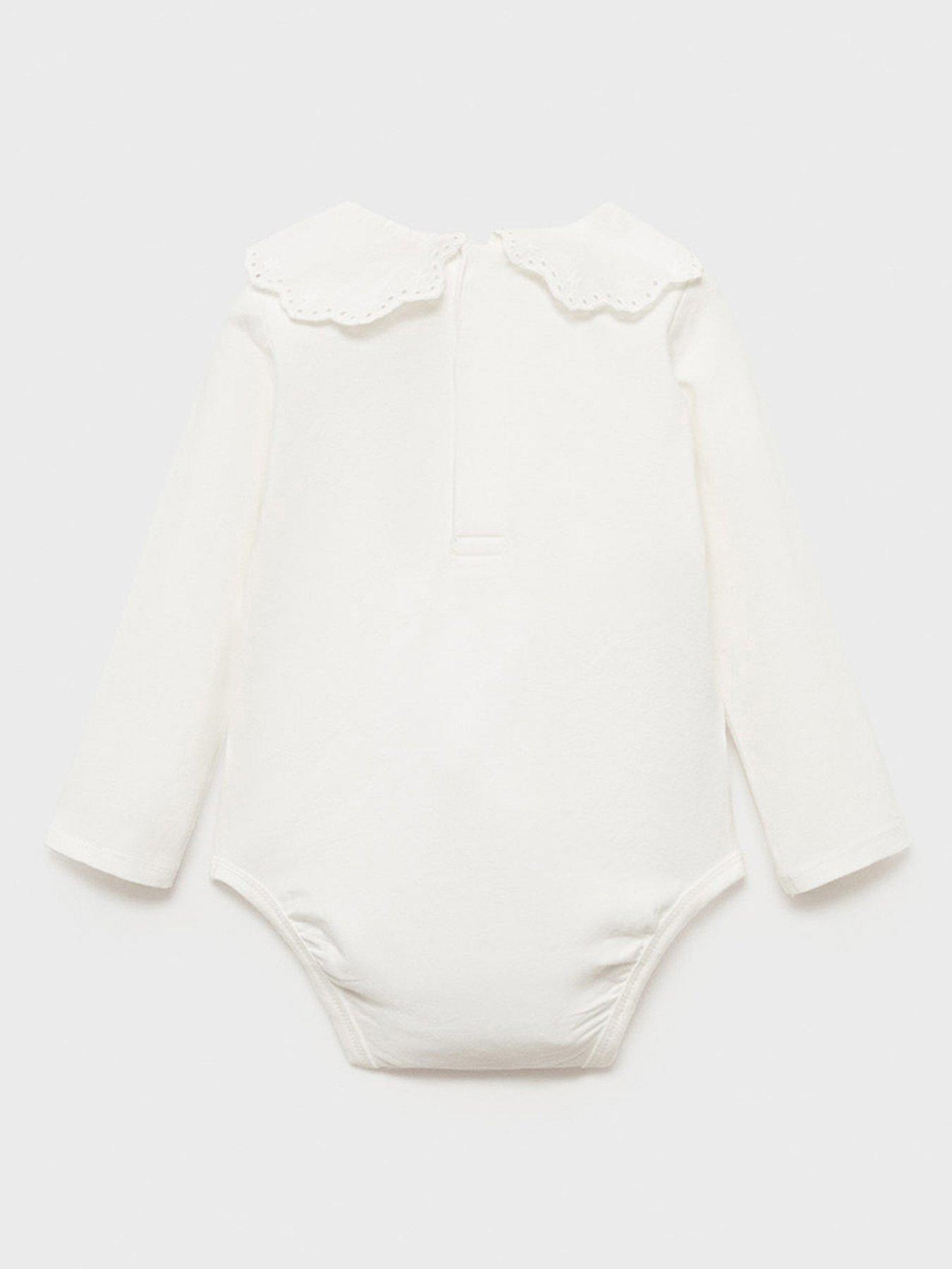 Image 2 of 4 of Mango Baby Girls Collared Long Sleeve Bodysuit - Light Cream