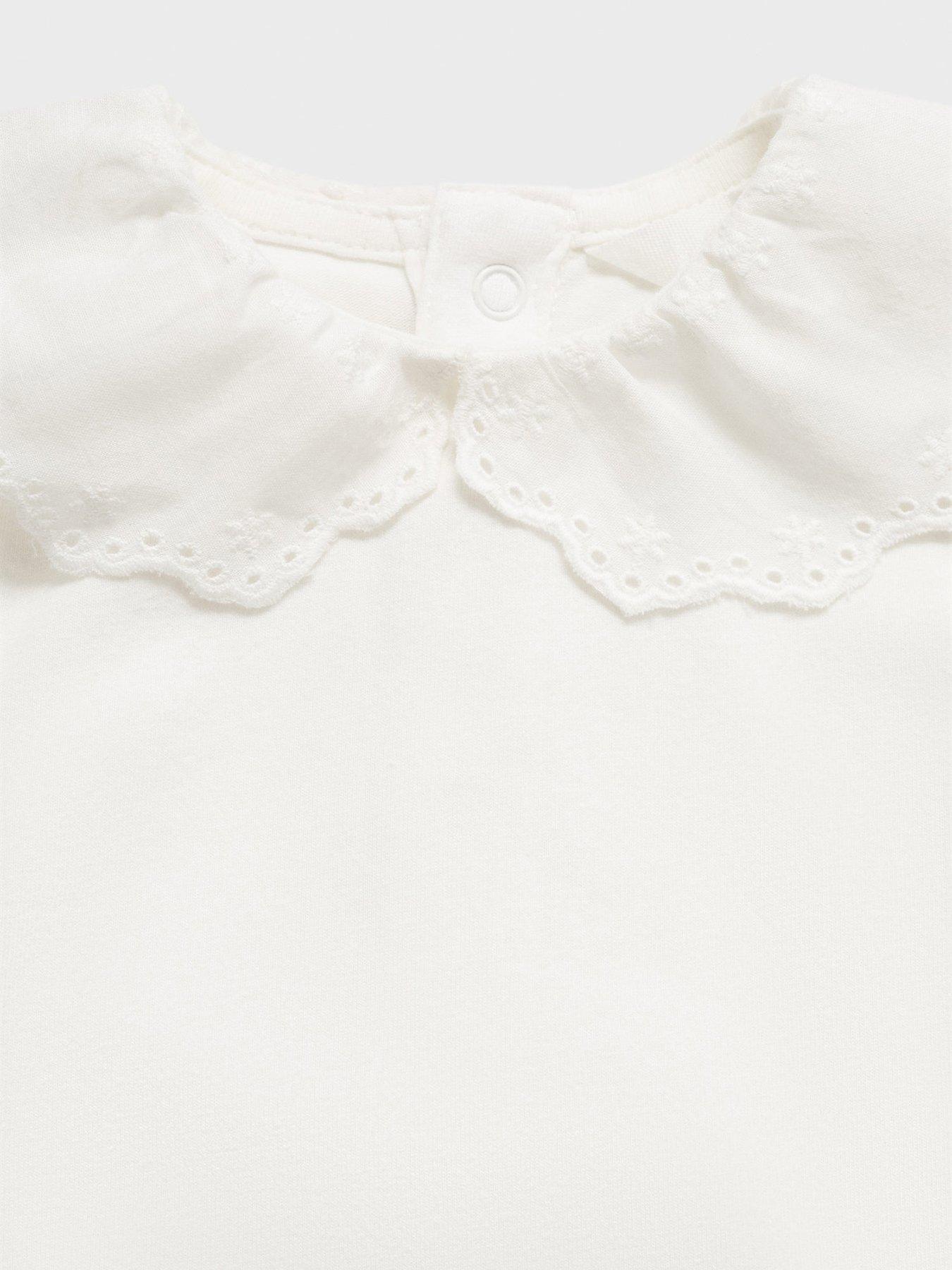 Image 3 of 4 of Mango Baby Girls Collared Long Sleeve Bodysuit - Light Cream
