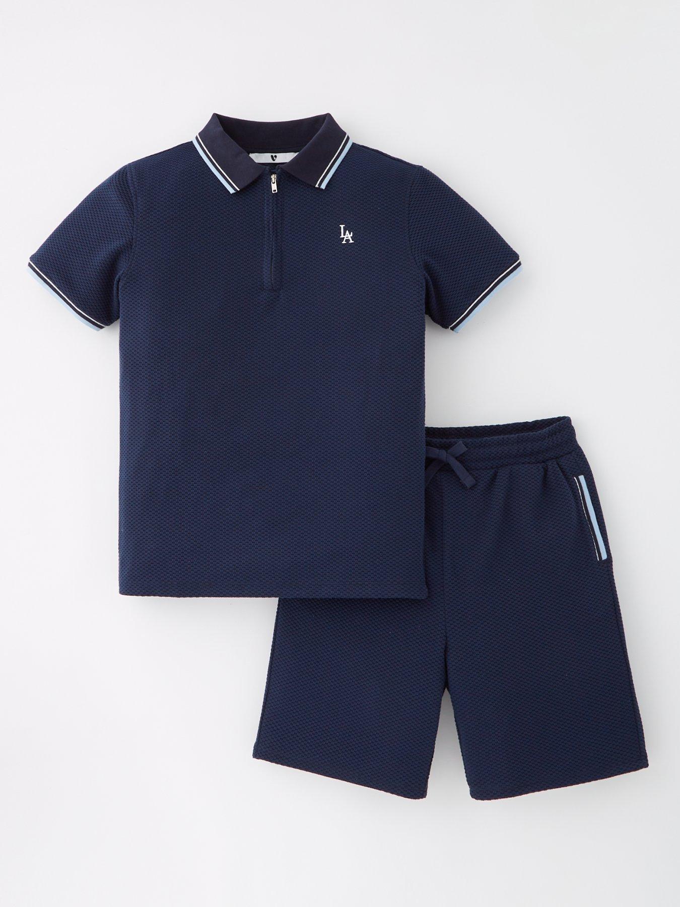 undefined Boys Zip Top  &  Pique Short - Navy