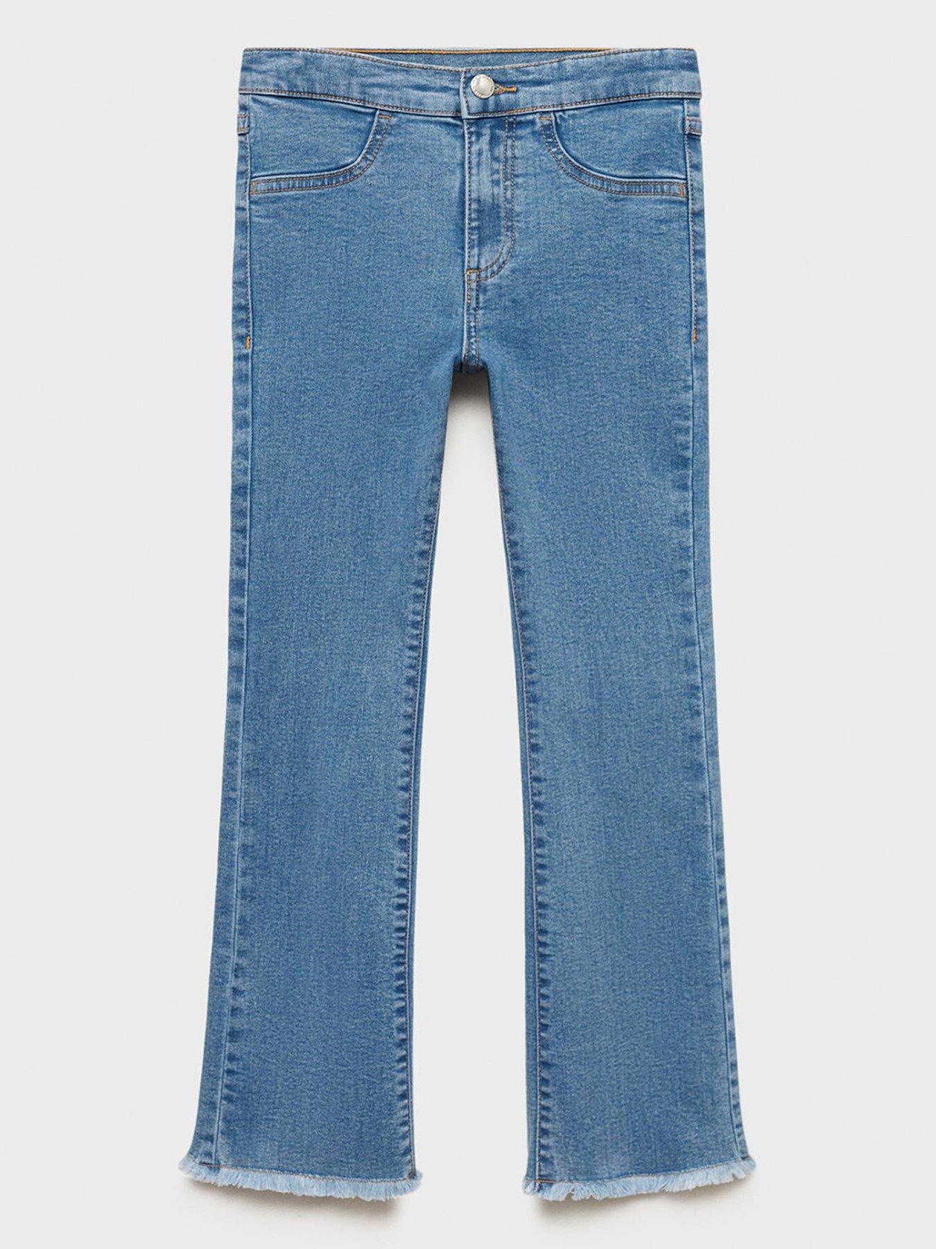 Image 1 of 4 of Mango Girls Raw Hem Jeans - Blue