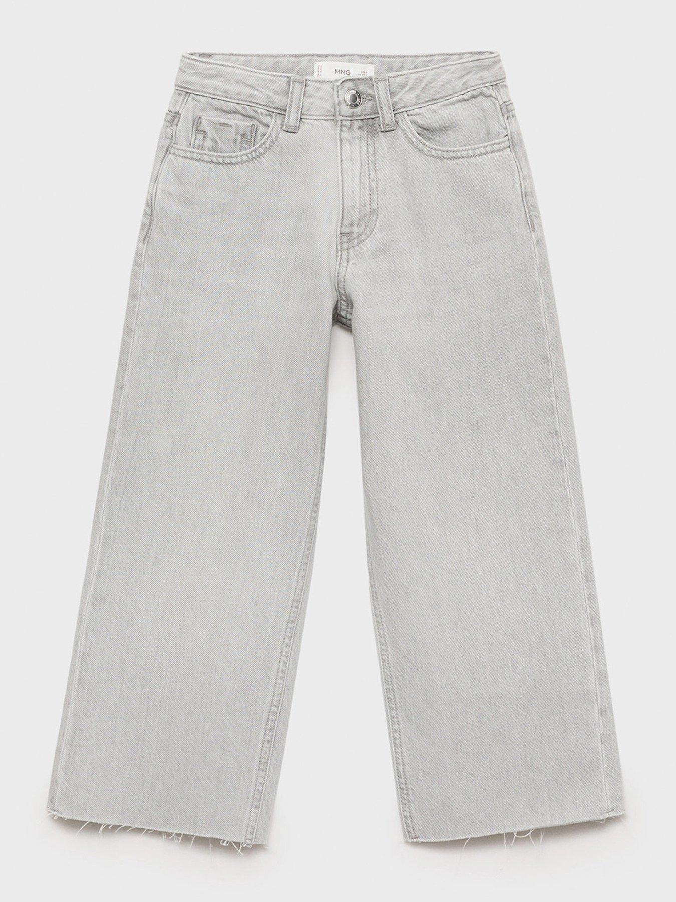 Image 1 of 4 of Mango Girls Wide Leg Jeans - Grey