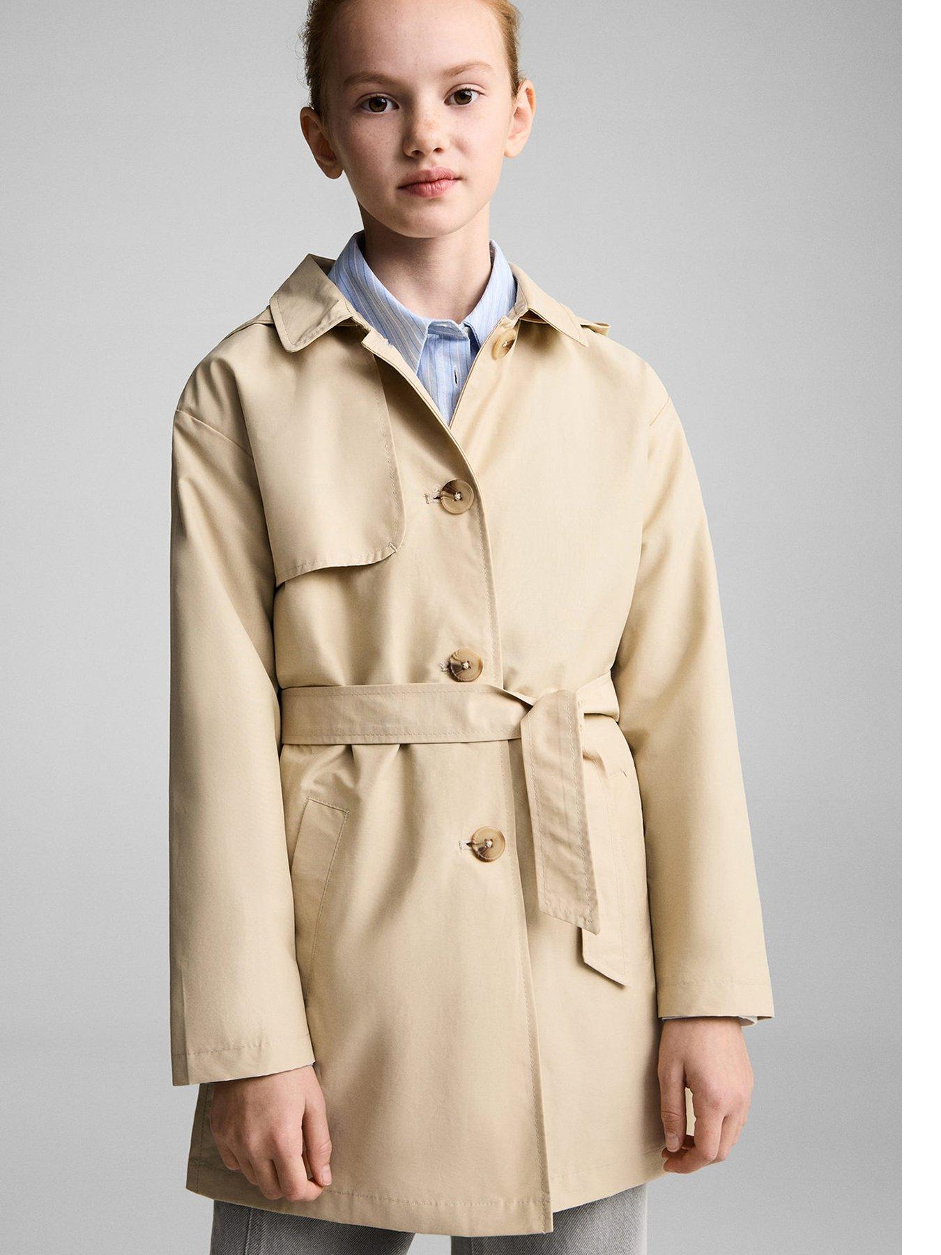 Image of Mango Girls Hooded Trench Coat - Brown