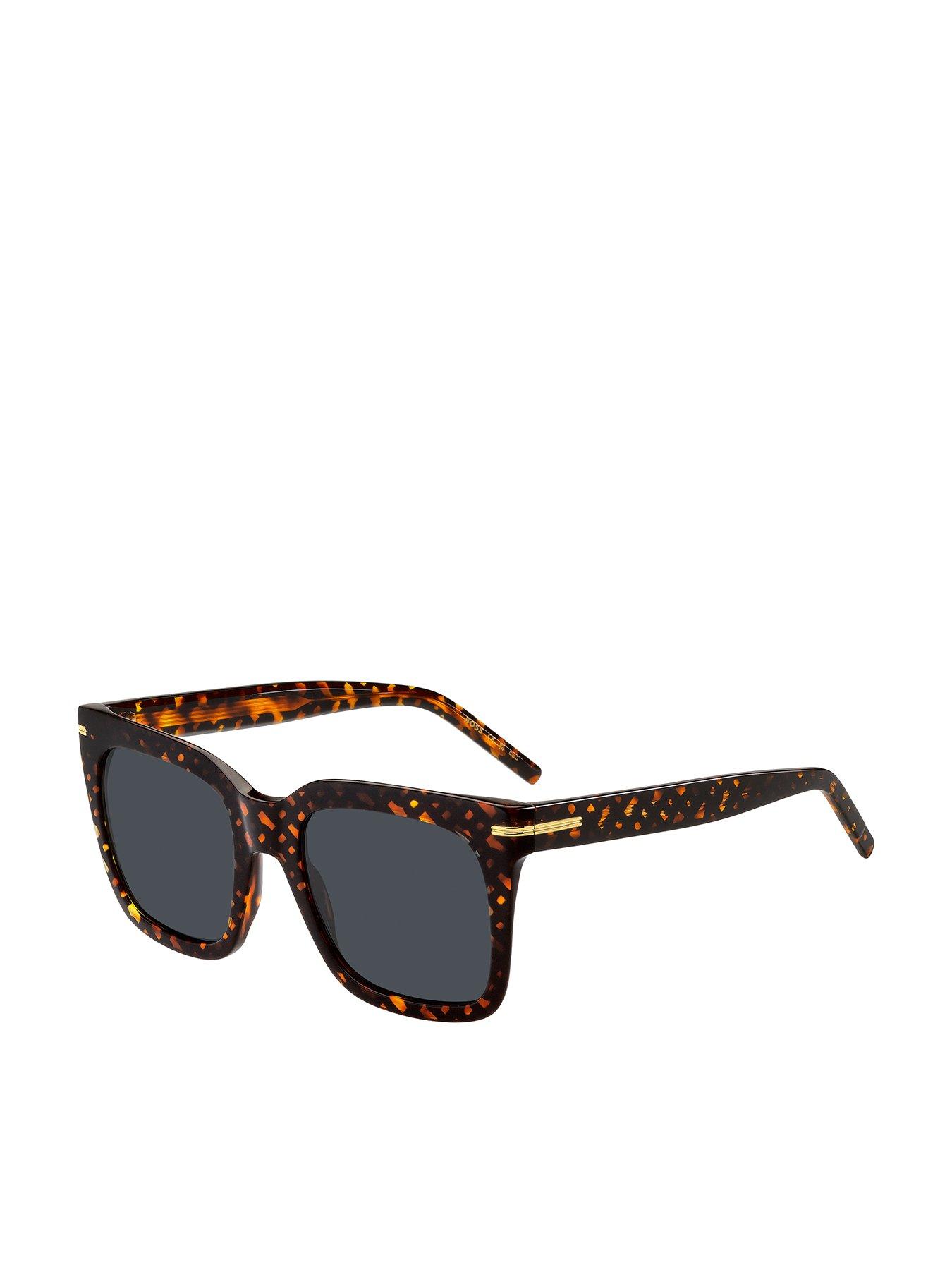 Image of BOSS All Over Logo Acetate Frame Sunglasses - Brown