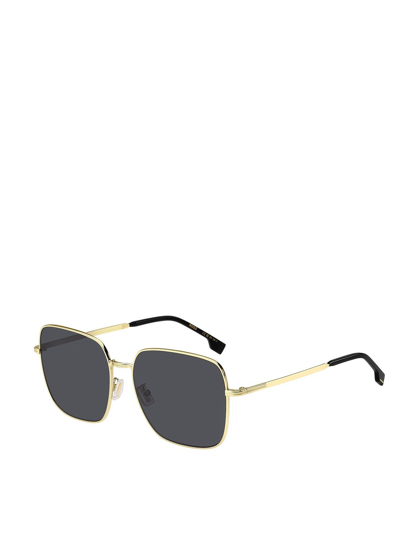 BOSS Square Metal Aviator Sunglasses - Black
