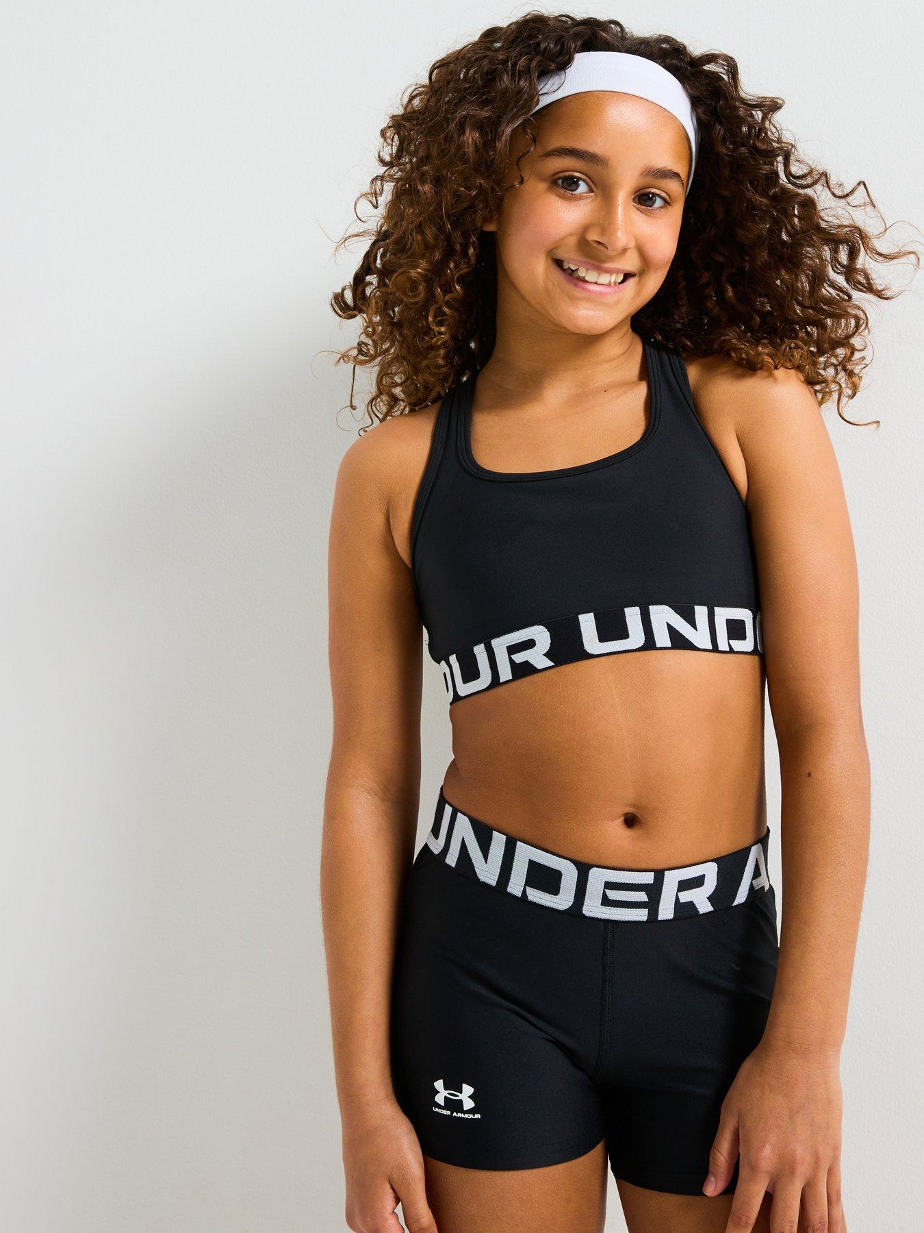 Under Armour Junior Girls Training Crossback Sports Bra - Black in Black / / White