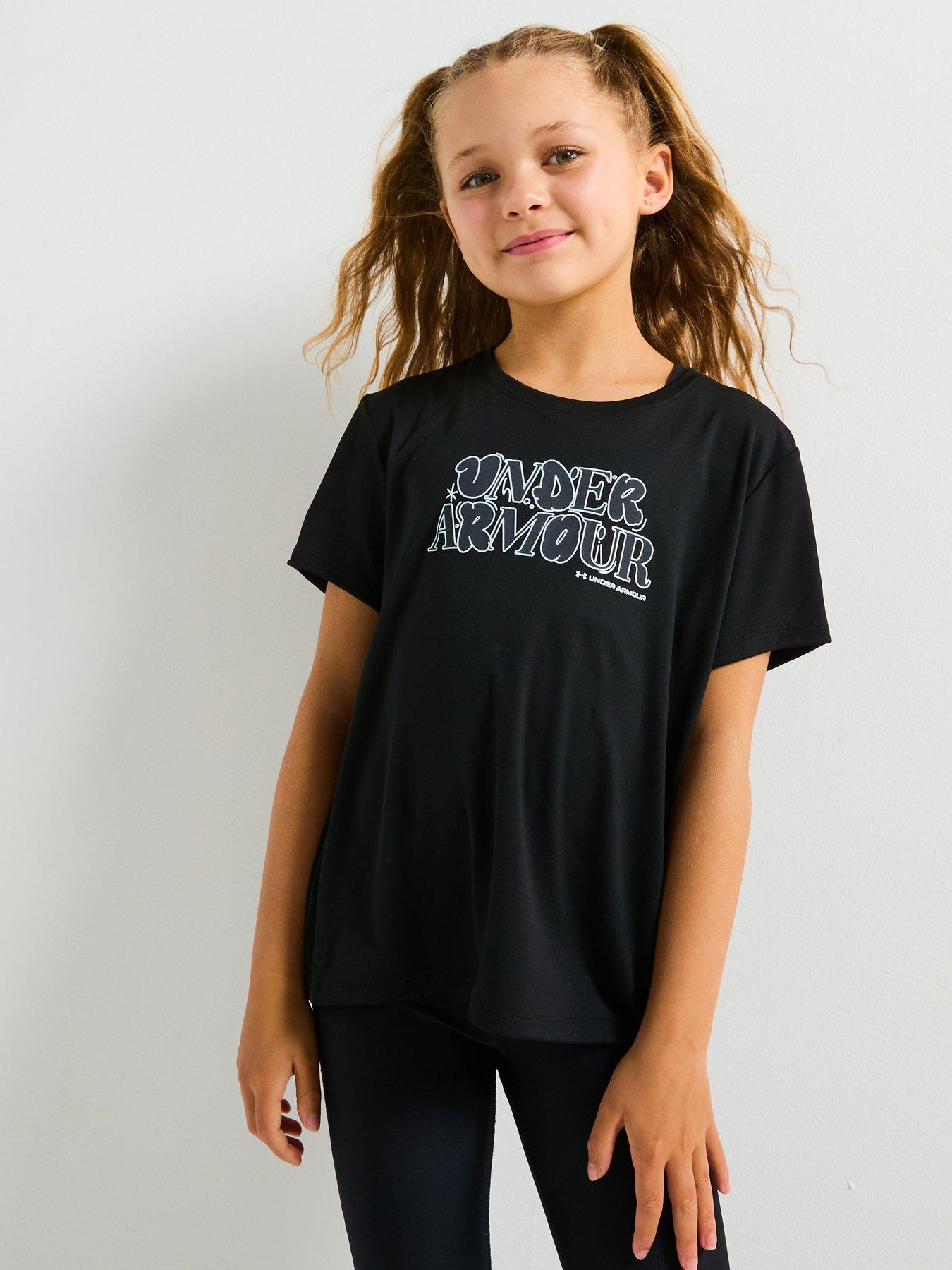 Image of UNDER ARMOUR Junior Girls Training Tech Wordmark T-Shirt - Black