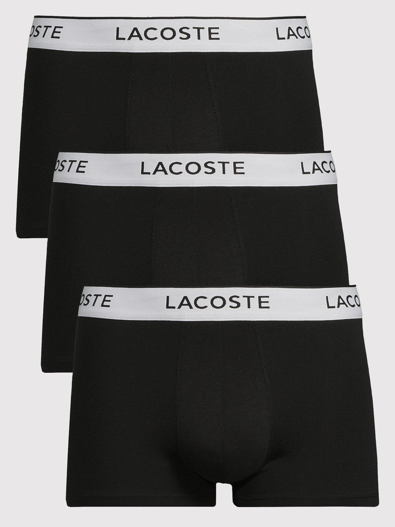 Image of Lacoste 3-Pack Stretch Cotton Logo Waist Trunks - Black