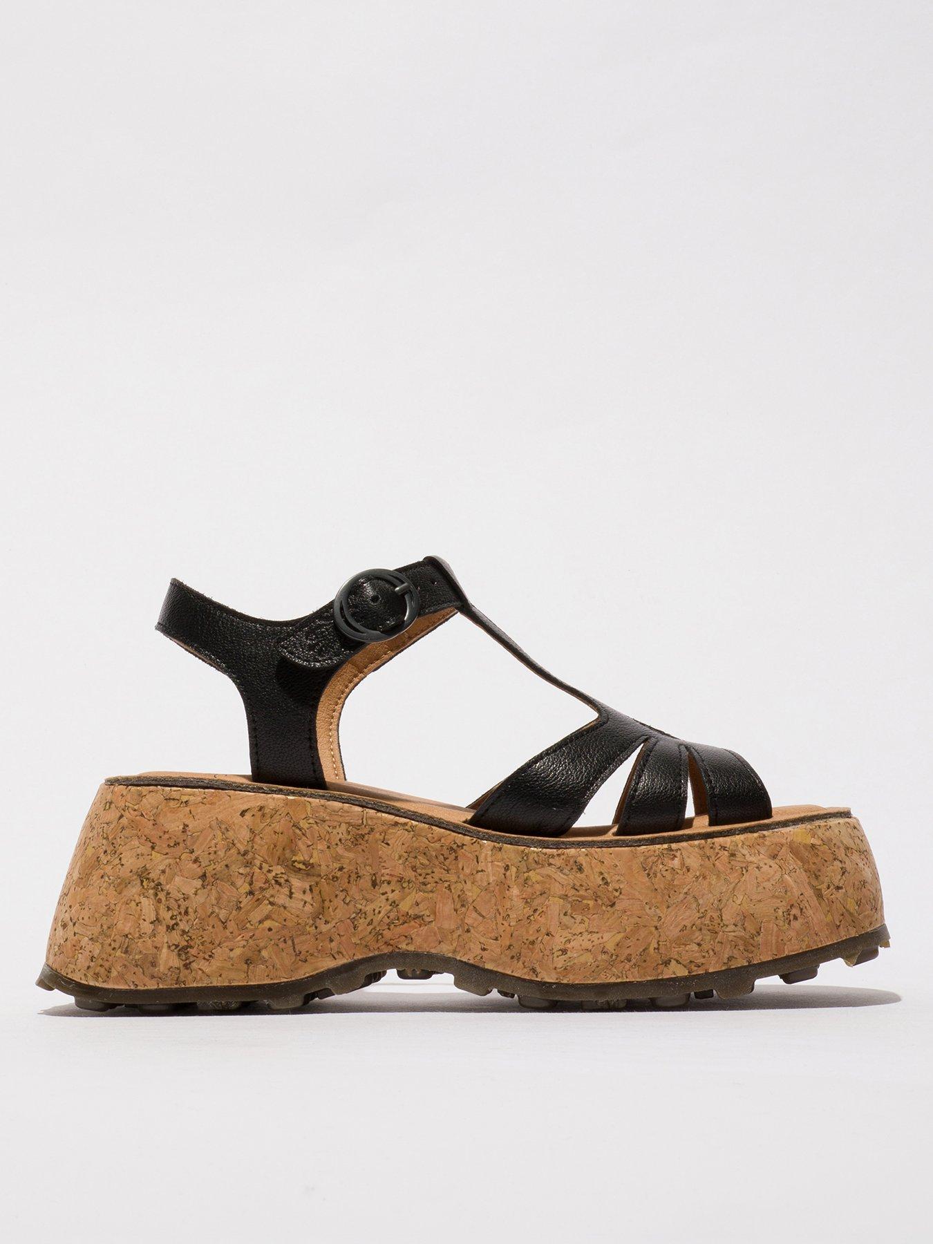 Fly London Coil Cork Wedge Sandal - Black