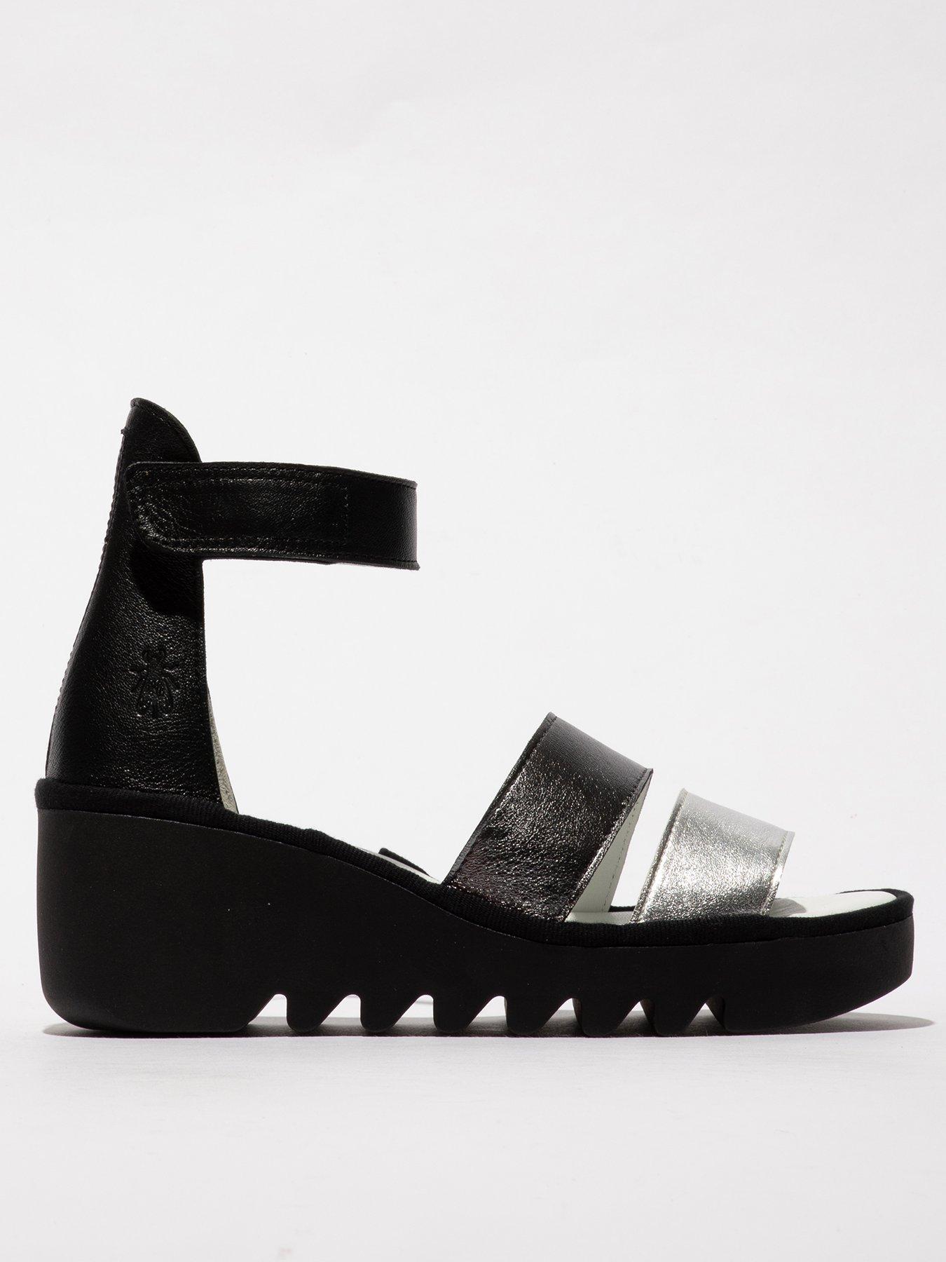 Image 1 of 4 of Fly London Bono Low Wedge Sandal - Black