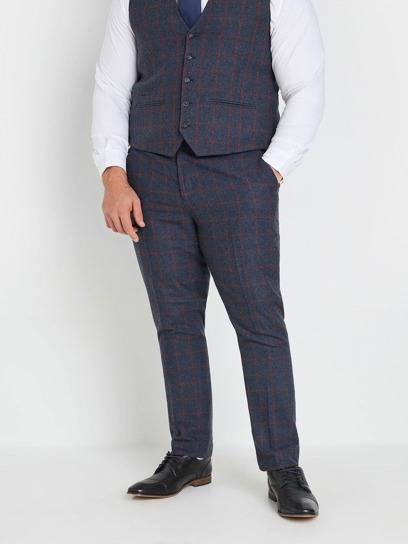 Image 1 of 3 of BadRhino Big &amp; Tall Checked Suit Trousers Short Length - Blue