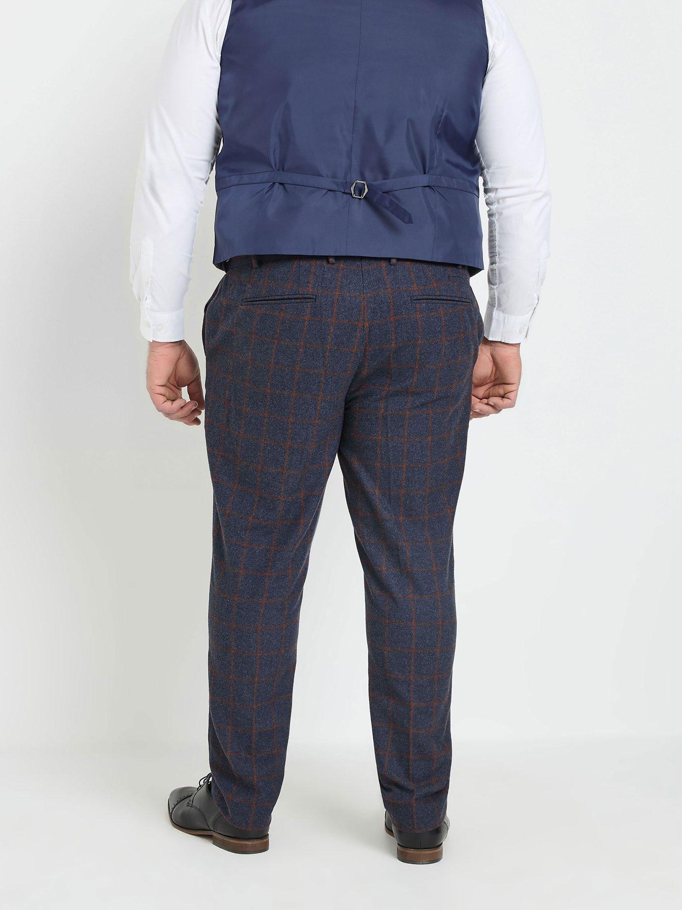 badrhino-checked-suit-trousers-long-length-bluestillFront