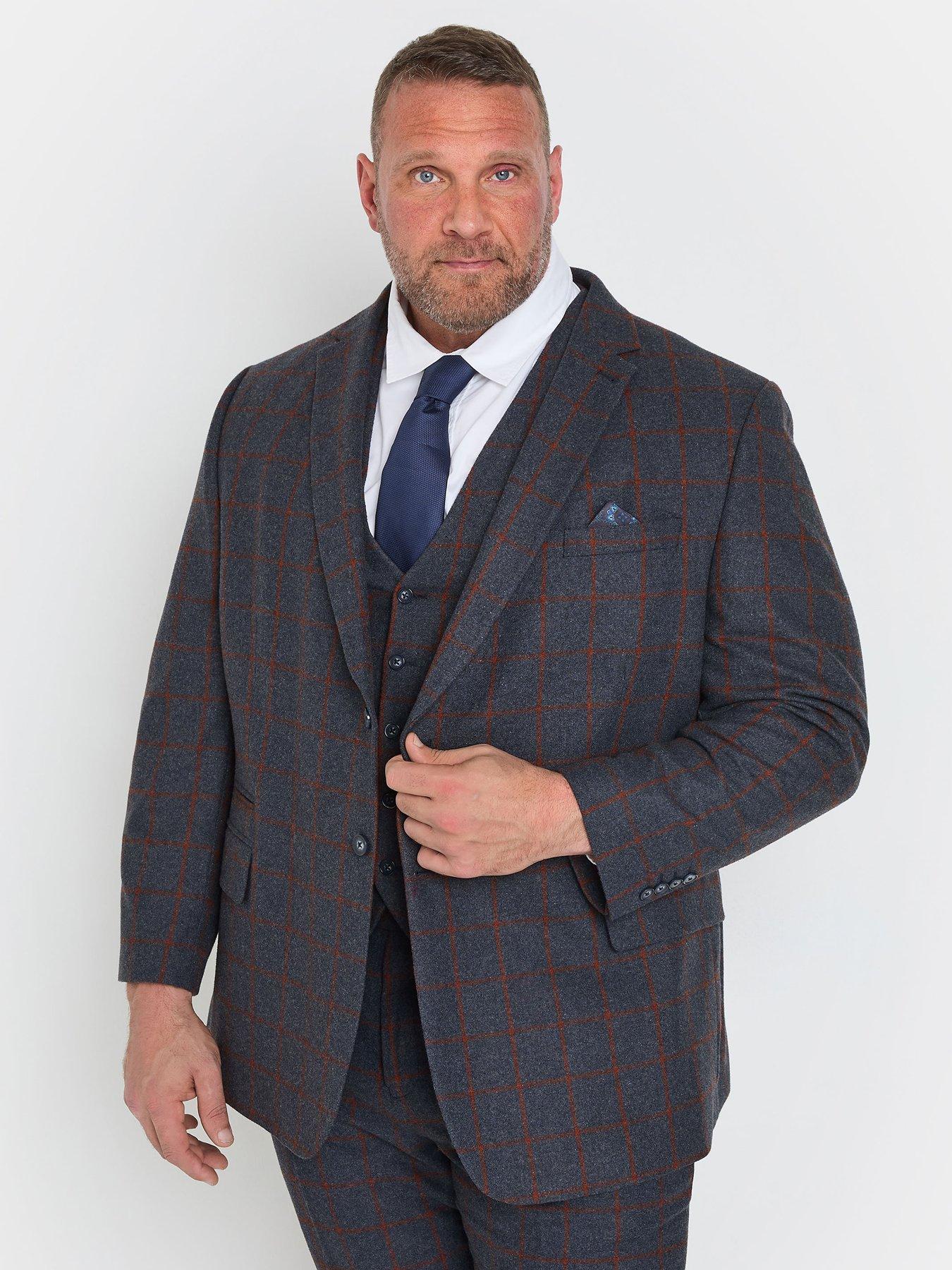 badrhino-long-checked-suit-jacket-blue