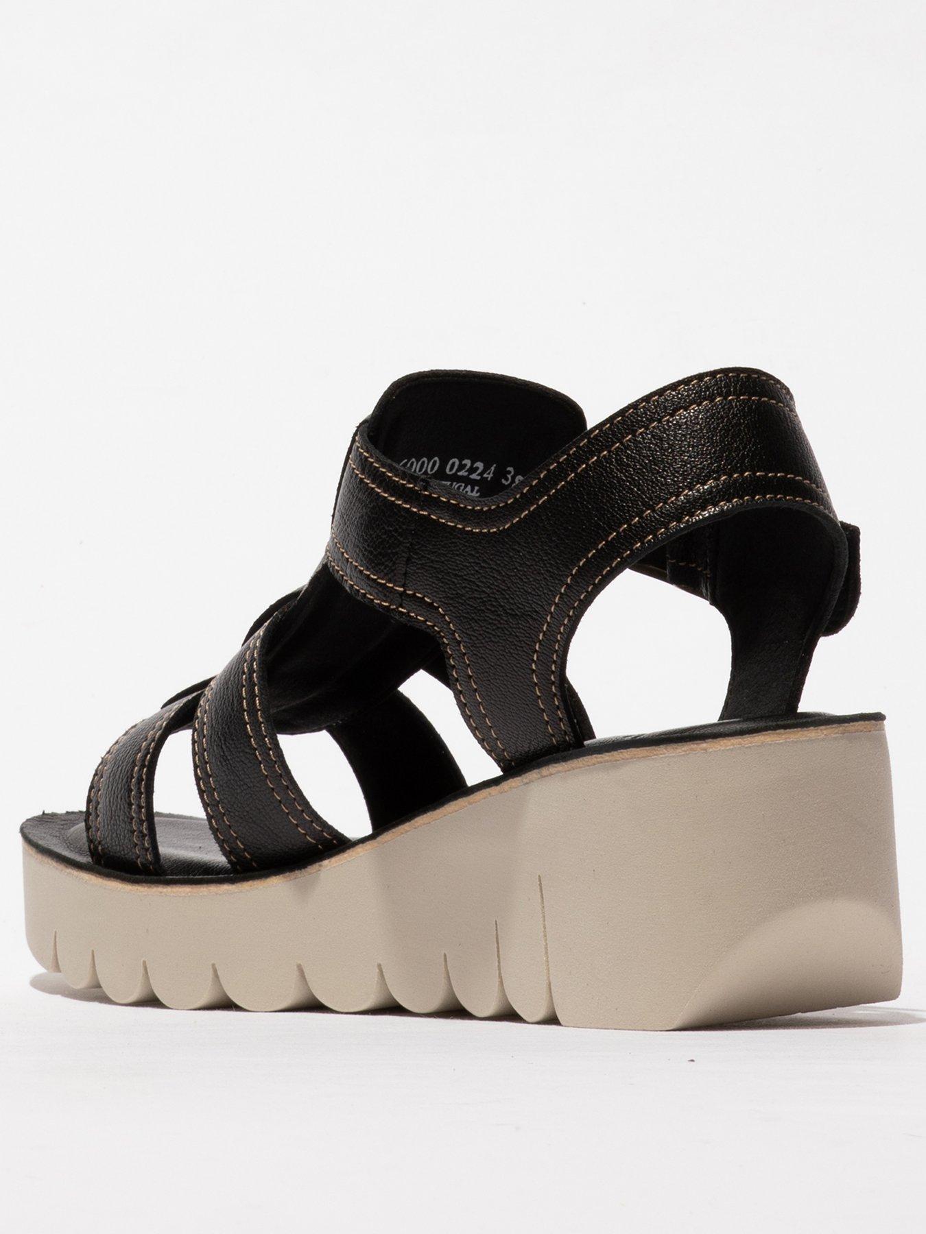 Image 3 of 4 of Fly London Yudd Leather Wedge Sandal - Black