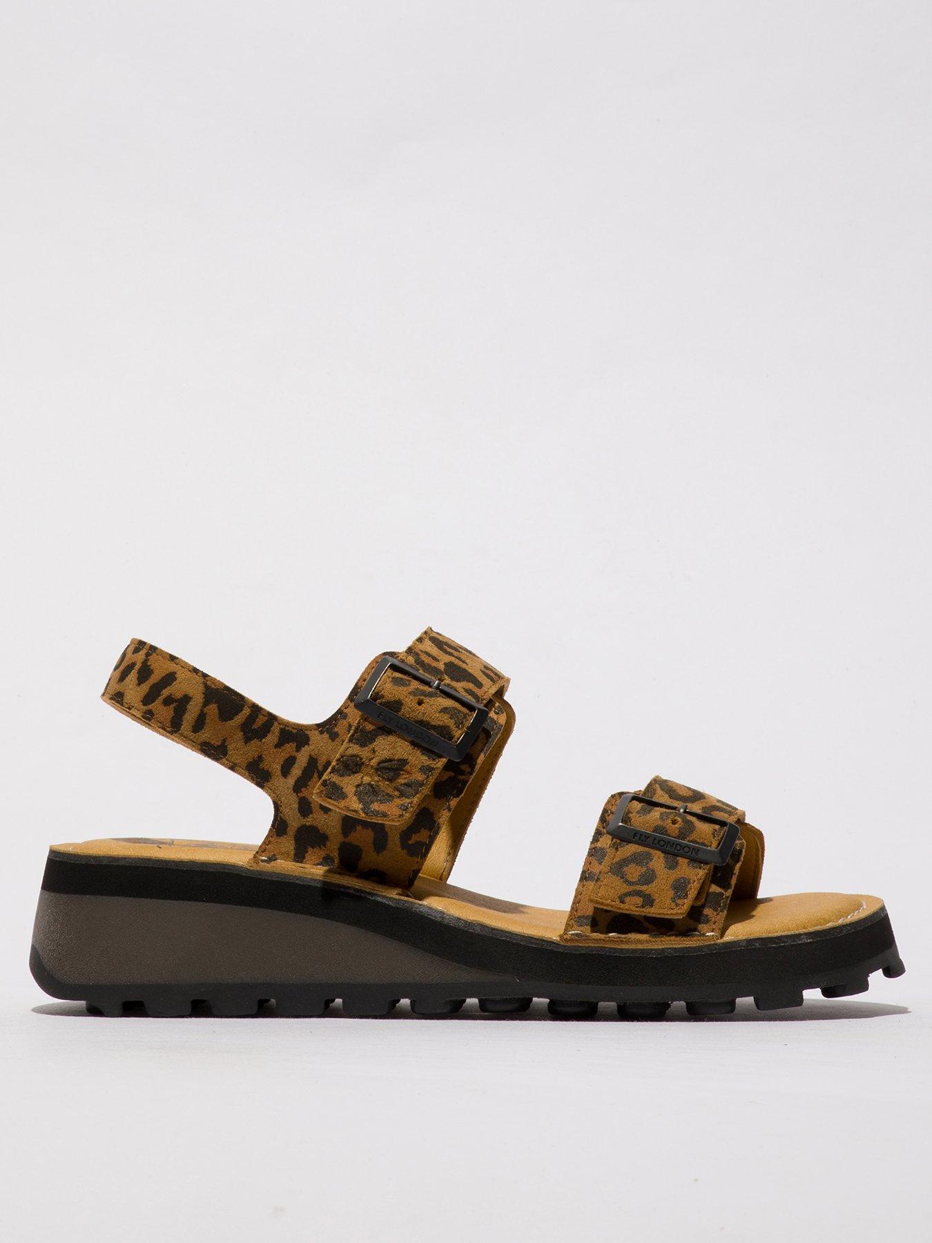 Image of Fly London Heif Cheetah Print Sandal - Brown