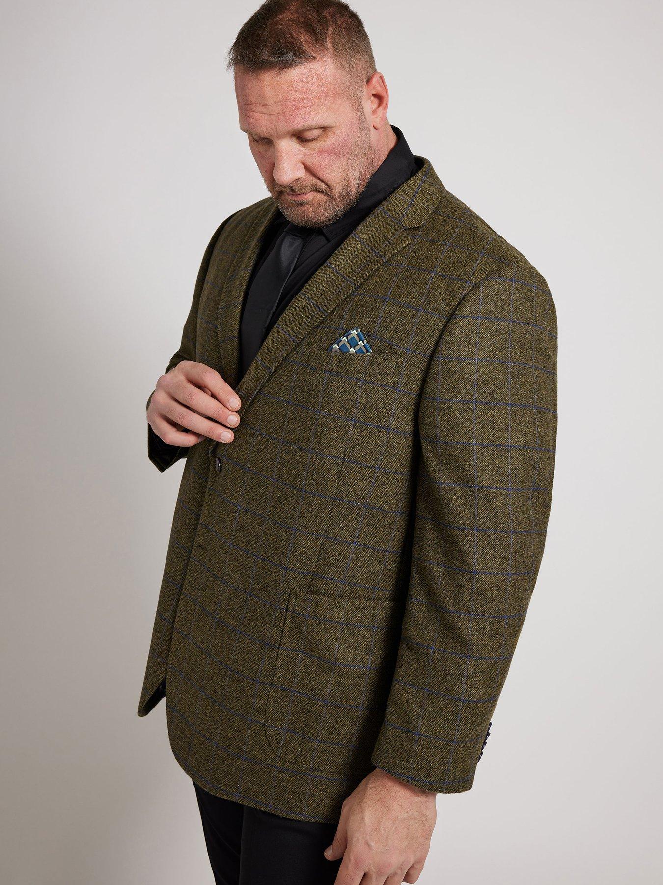 badrhino-long-checked-suit-jacket-brown